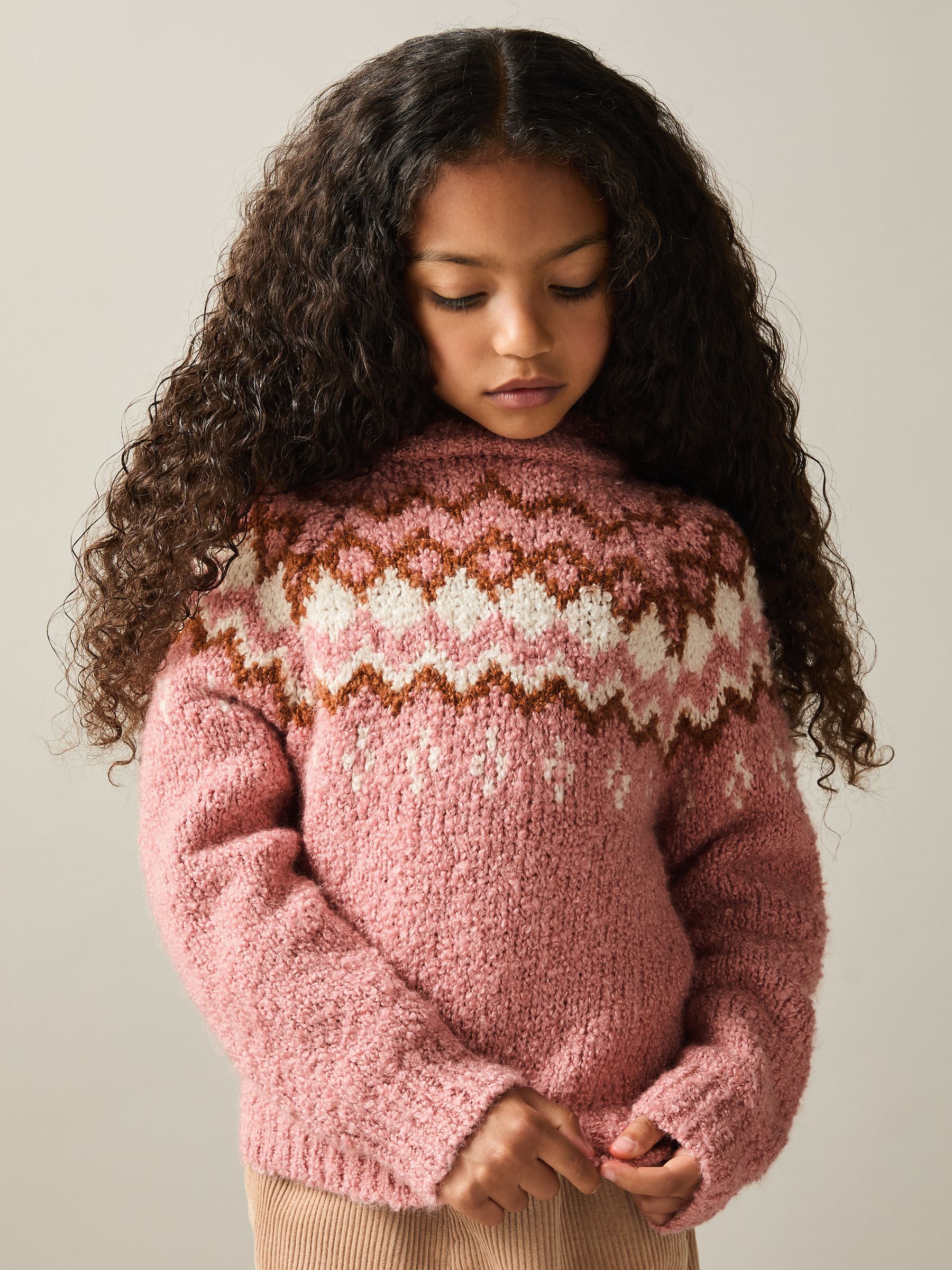 4-9 yrs Cotton-Wool Fair Isle Hoodie in Mink