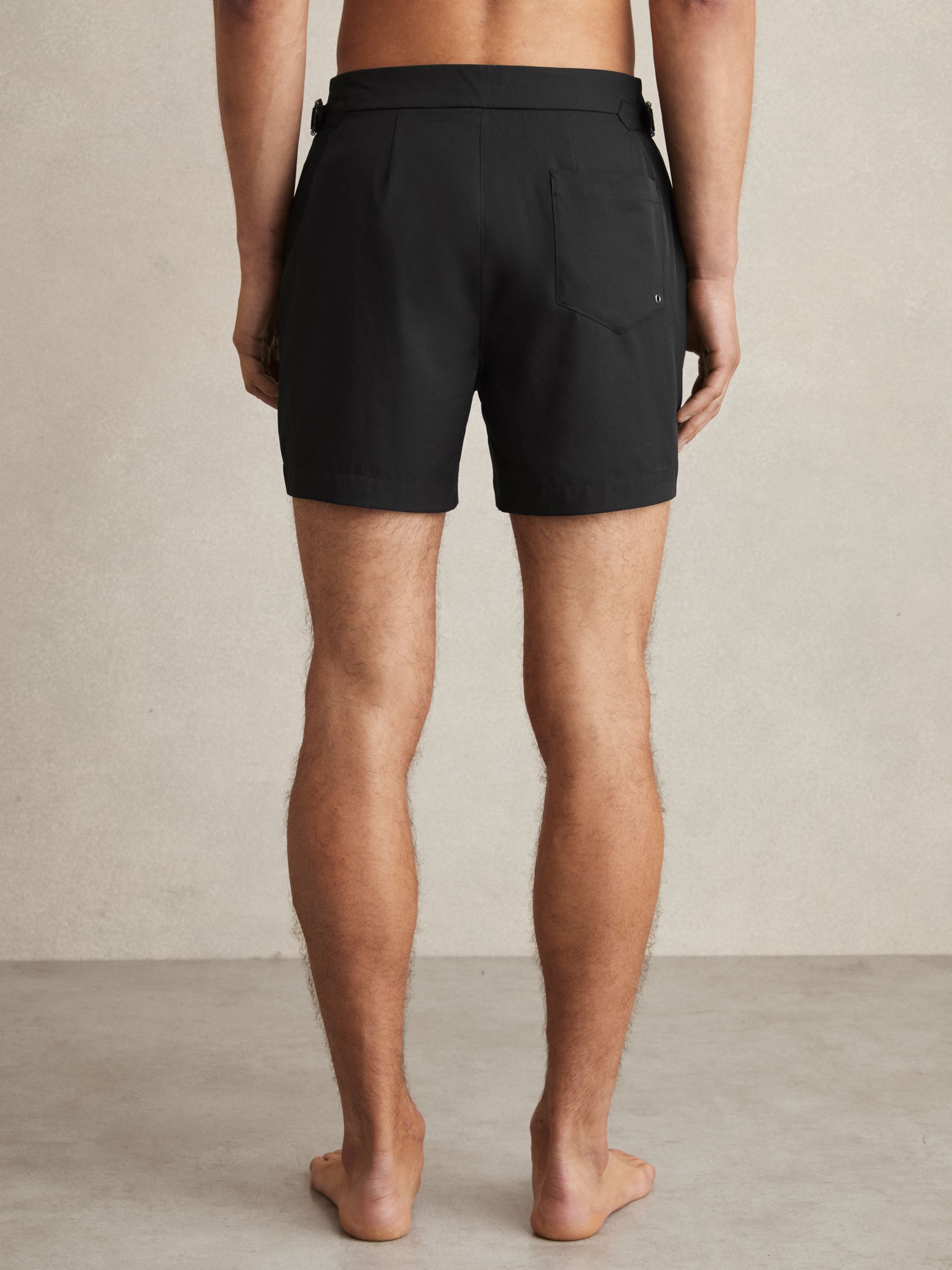 Side-Adjuster Swim Shorts in Black