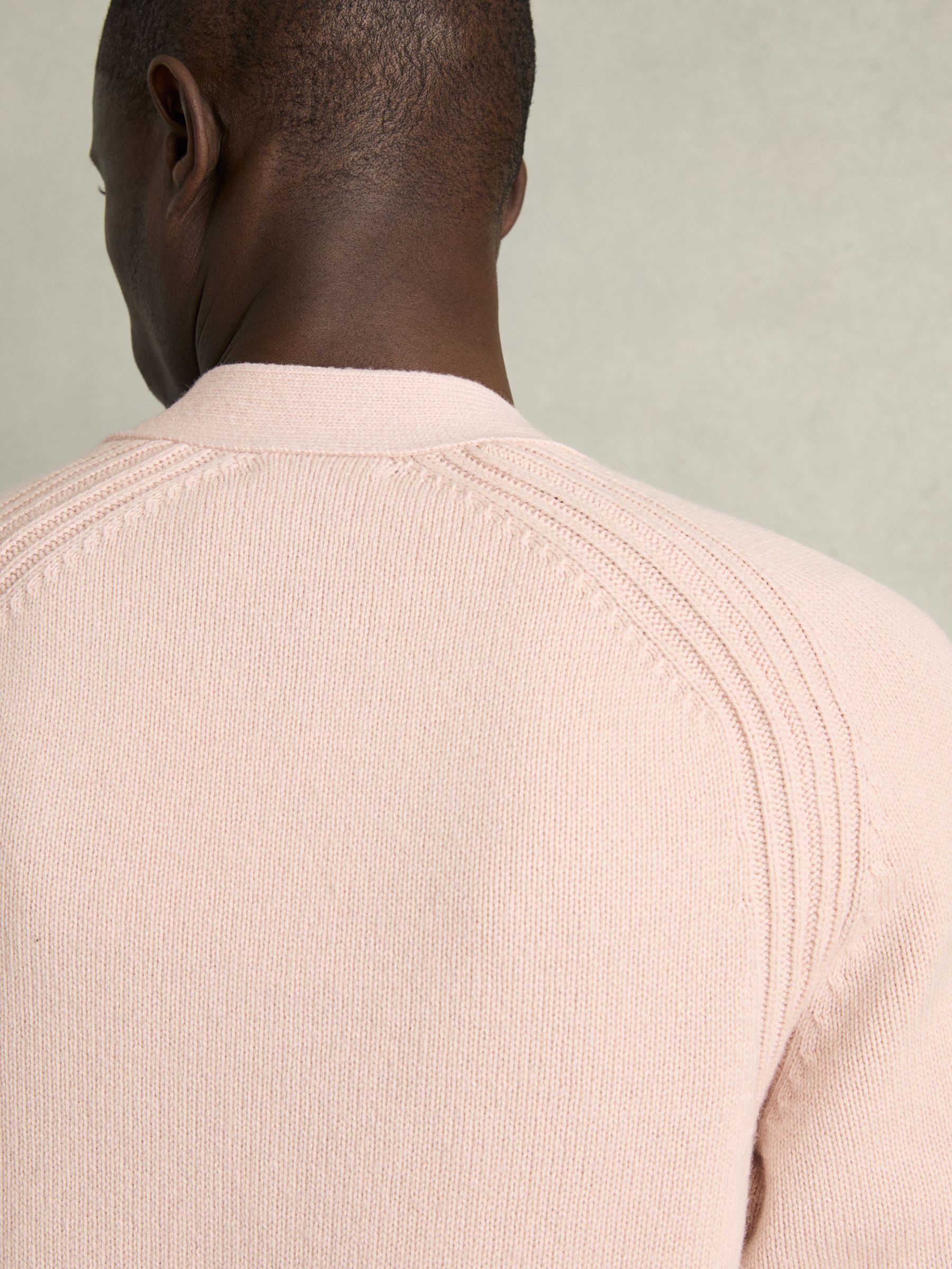 Wool-Blend Ridge-Seam Cardigan in Soft Pink