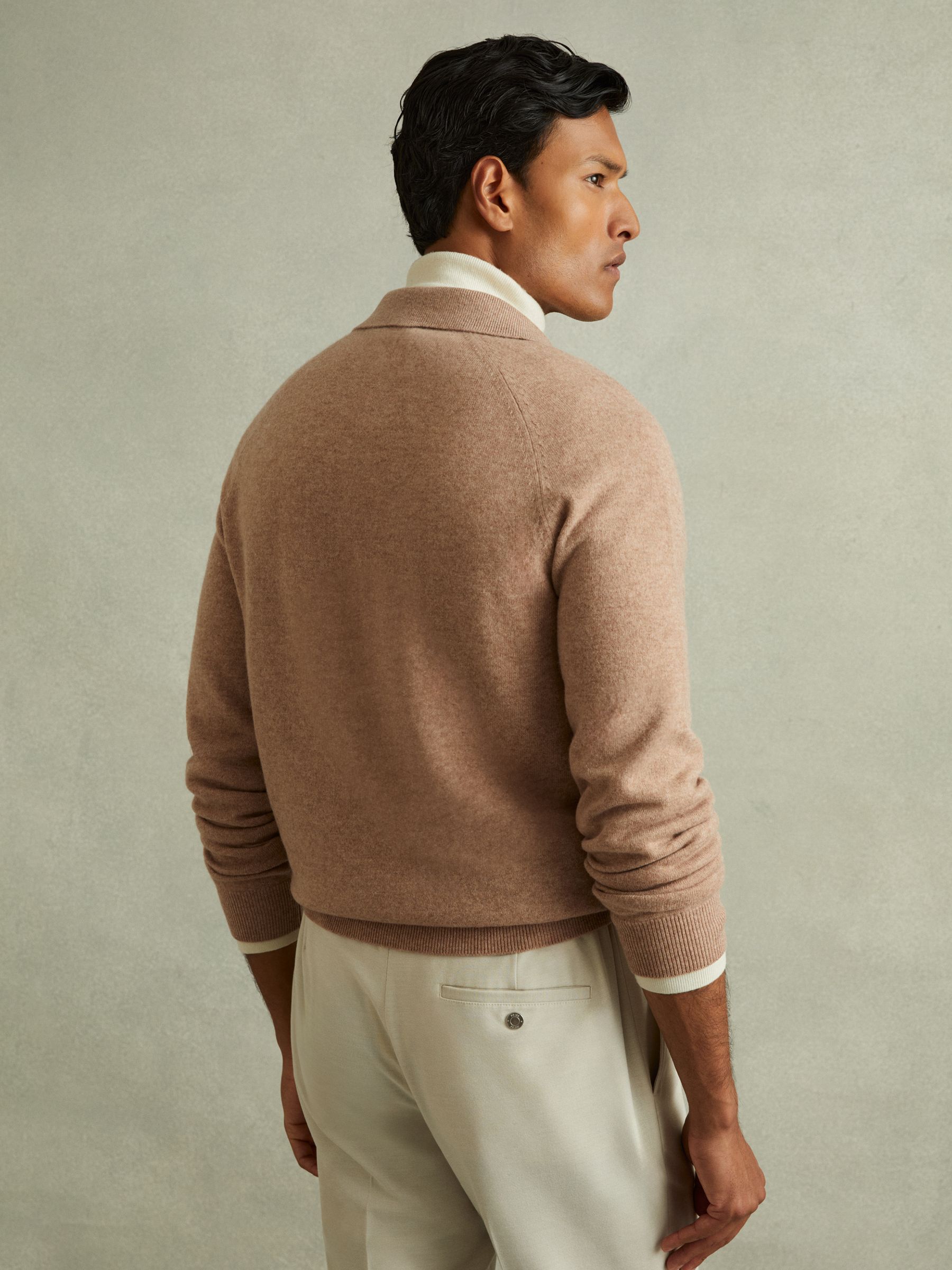 Wool-Cashmere Open-Collar Polo Shirt in Soft Camel