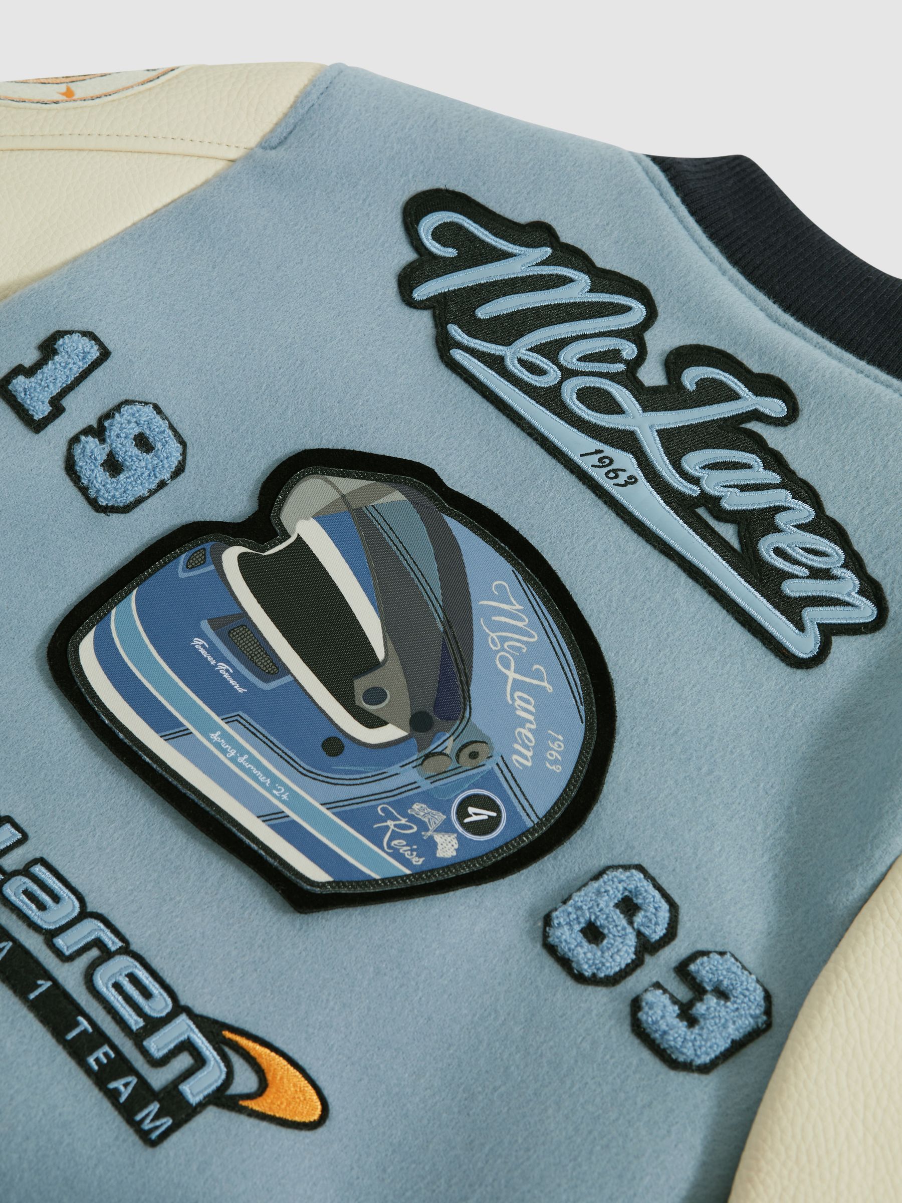 3-9 yrs McLaren F1 Leather Varsity Jacket in Airforce Blue/Ecru