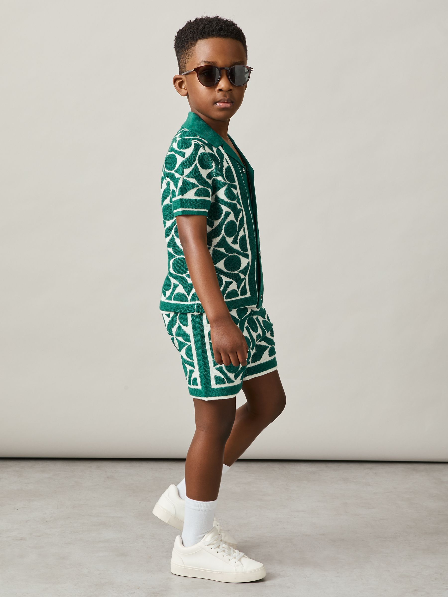 9-13 yrs Abstract-Pattern Towelling Shirt in Green/White
