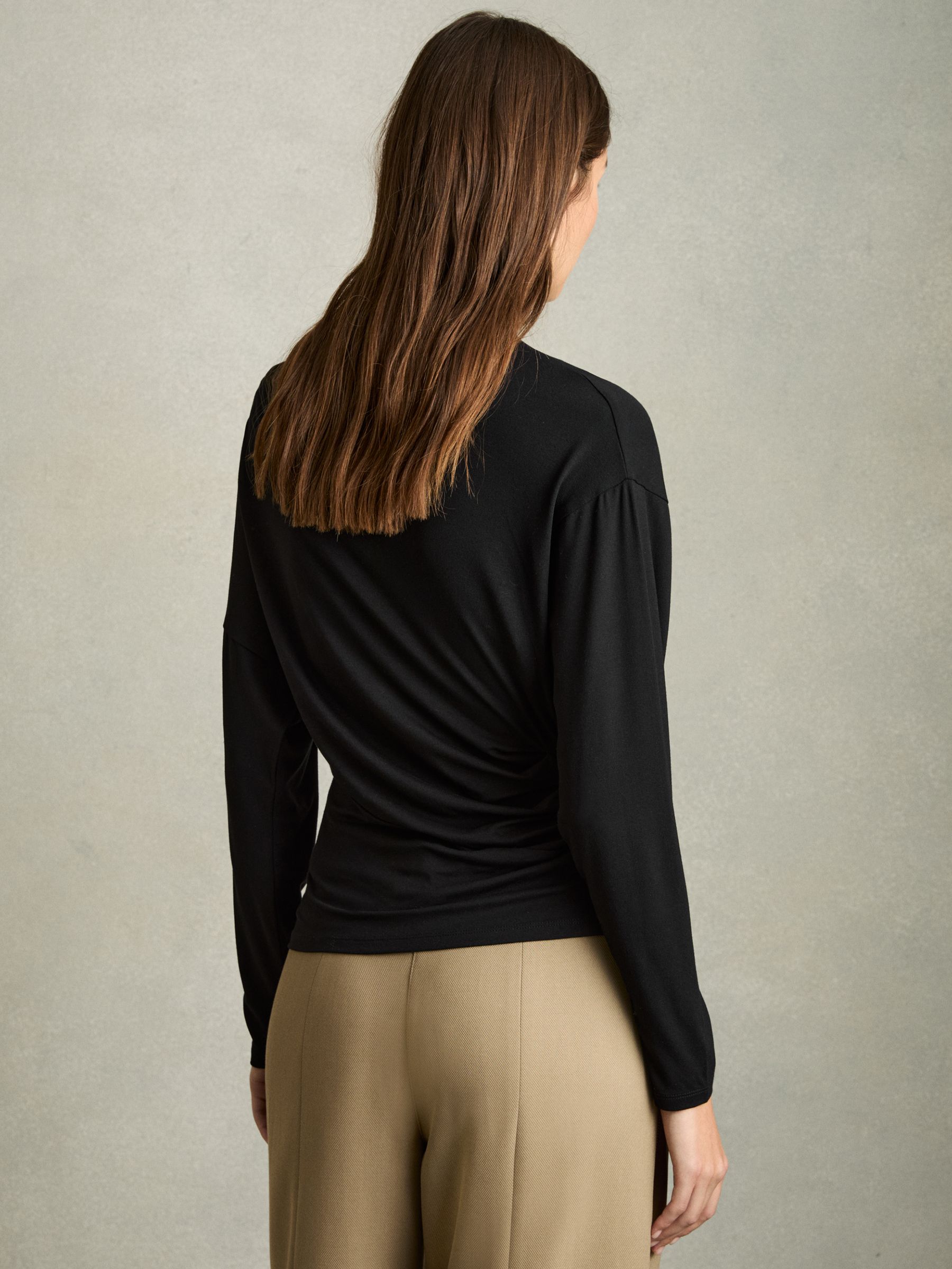Draped Jersey Long-Sleeve Top in Black