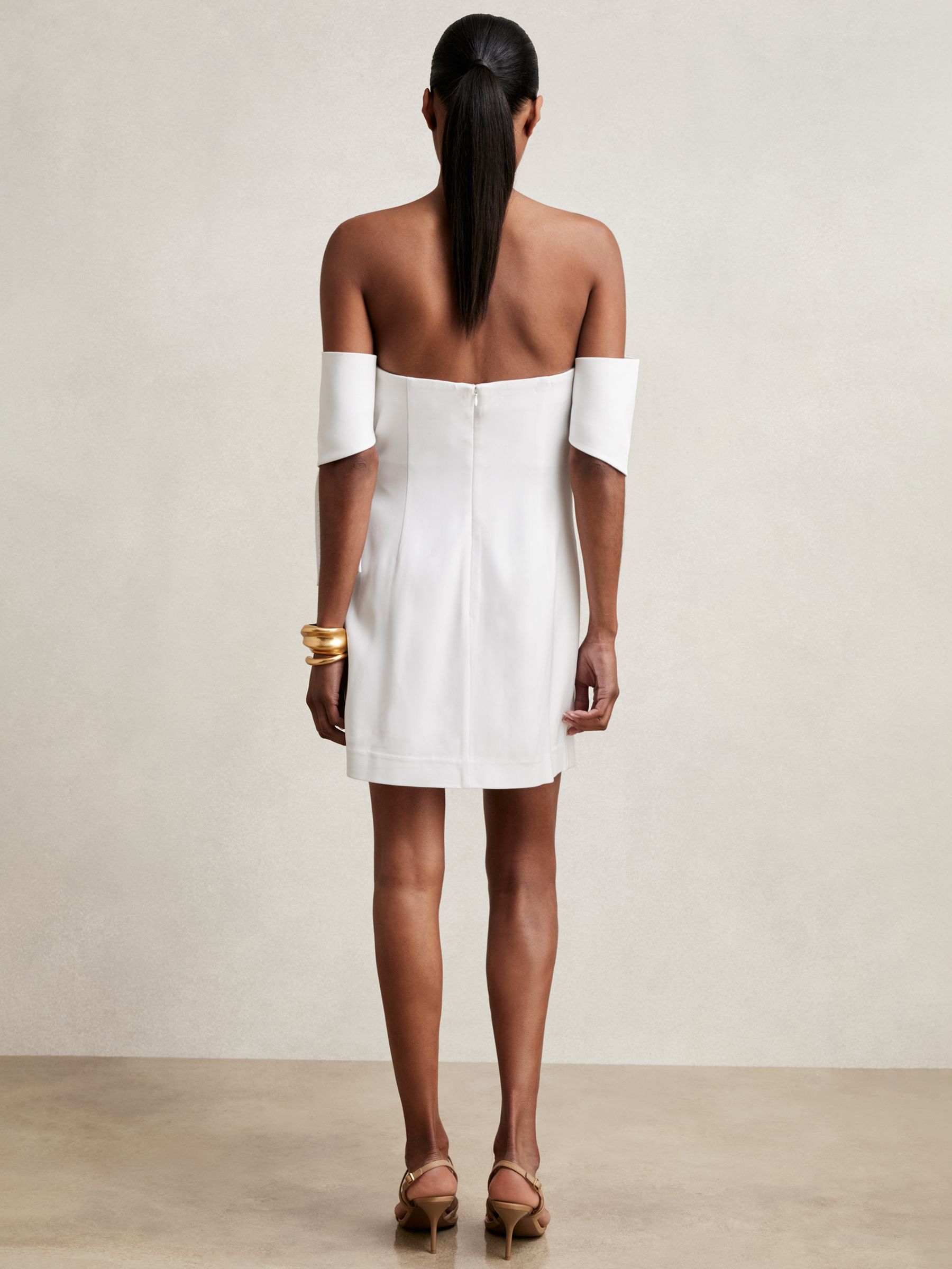 Sculptural Off-Shoulder Mini Dress in Ivory