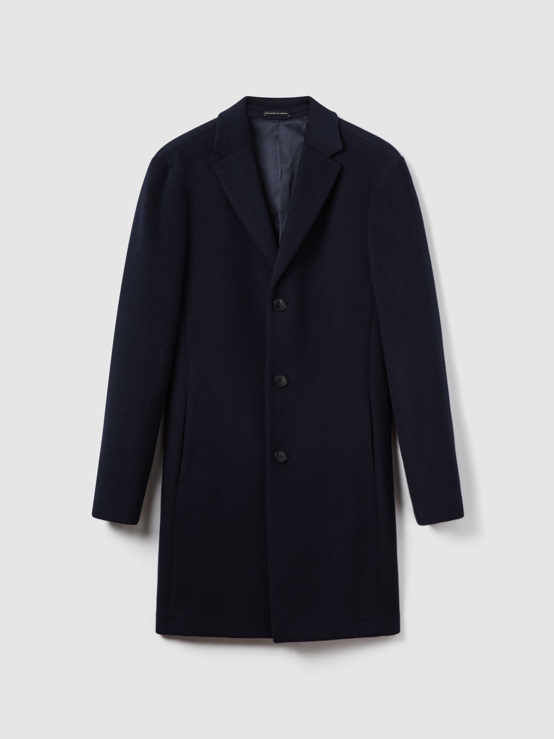 Wool-Blend Single-Breasted Overcoat in Navy