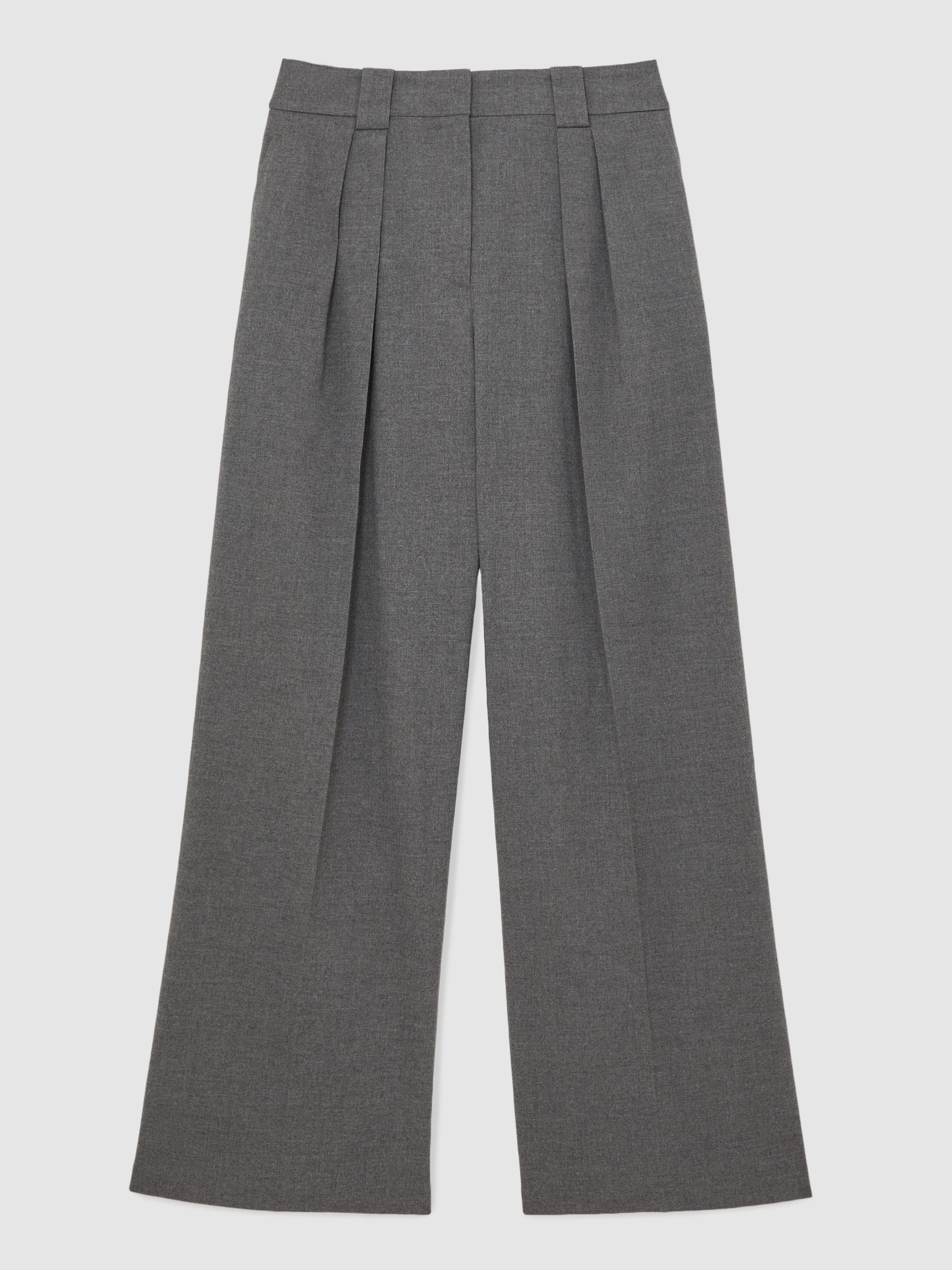 Petite Wide Leg Pleated Trousers in Grey