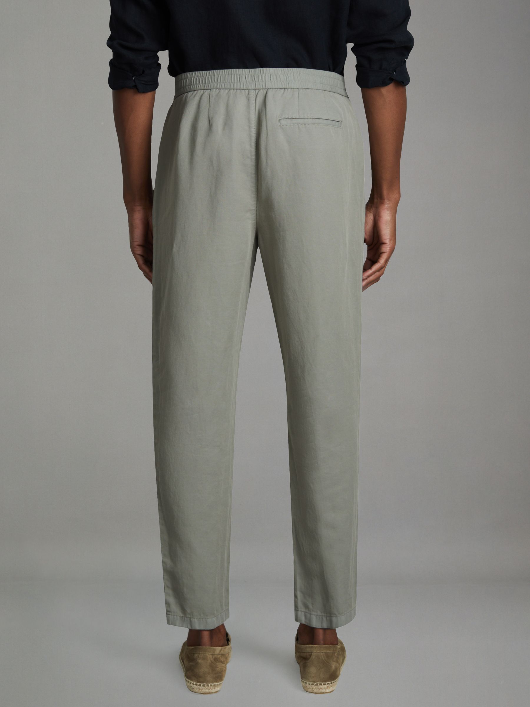 Relaxed Cotton/Linen Blend Elasticated Waist Trousers in Pistachio