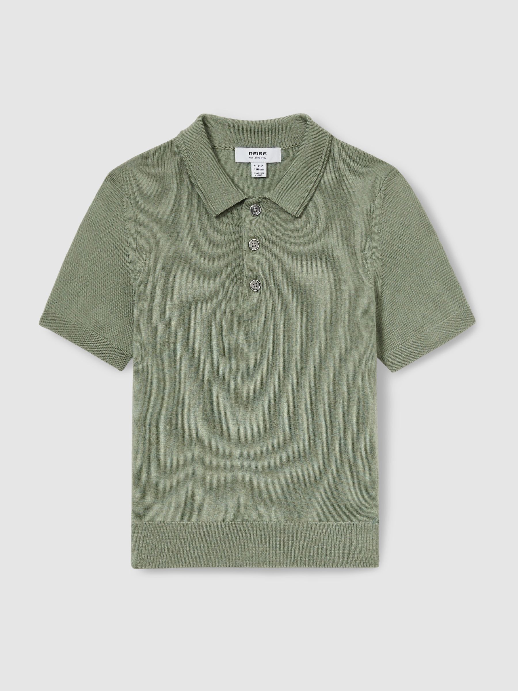 3-9 yrs Merino Polo Shirt in Herb Green