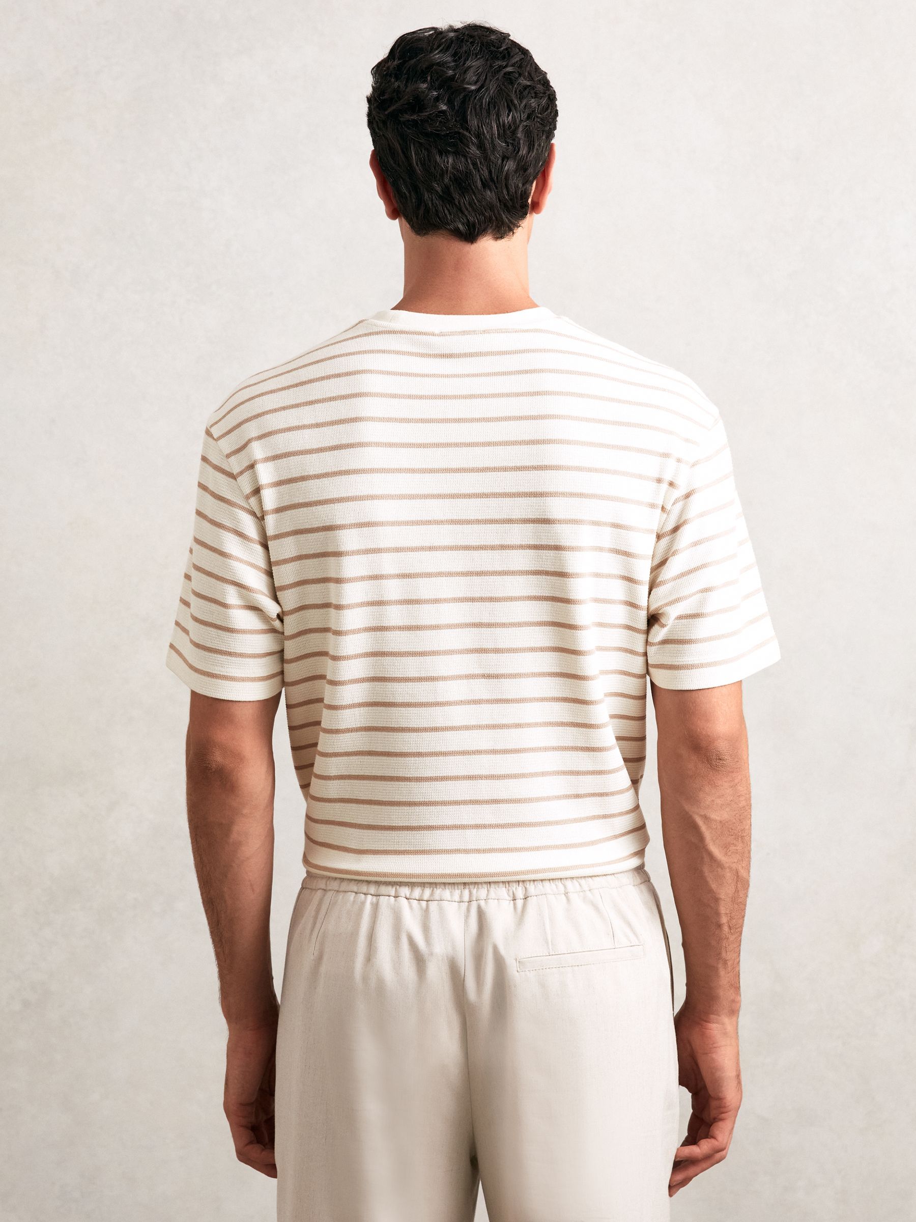 Cotton Textured Stripe T-Shirt in Oatmeal/White