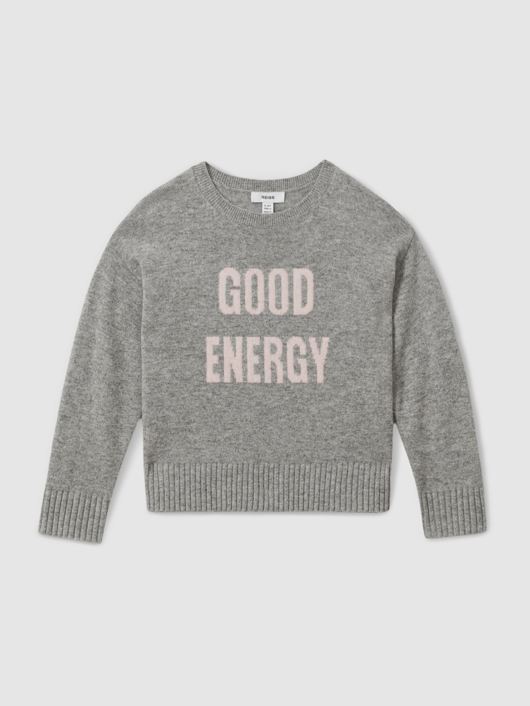 4-9 yrs Wool Blend Crew Neck Slogan Jumper in Grey