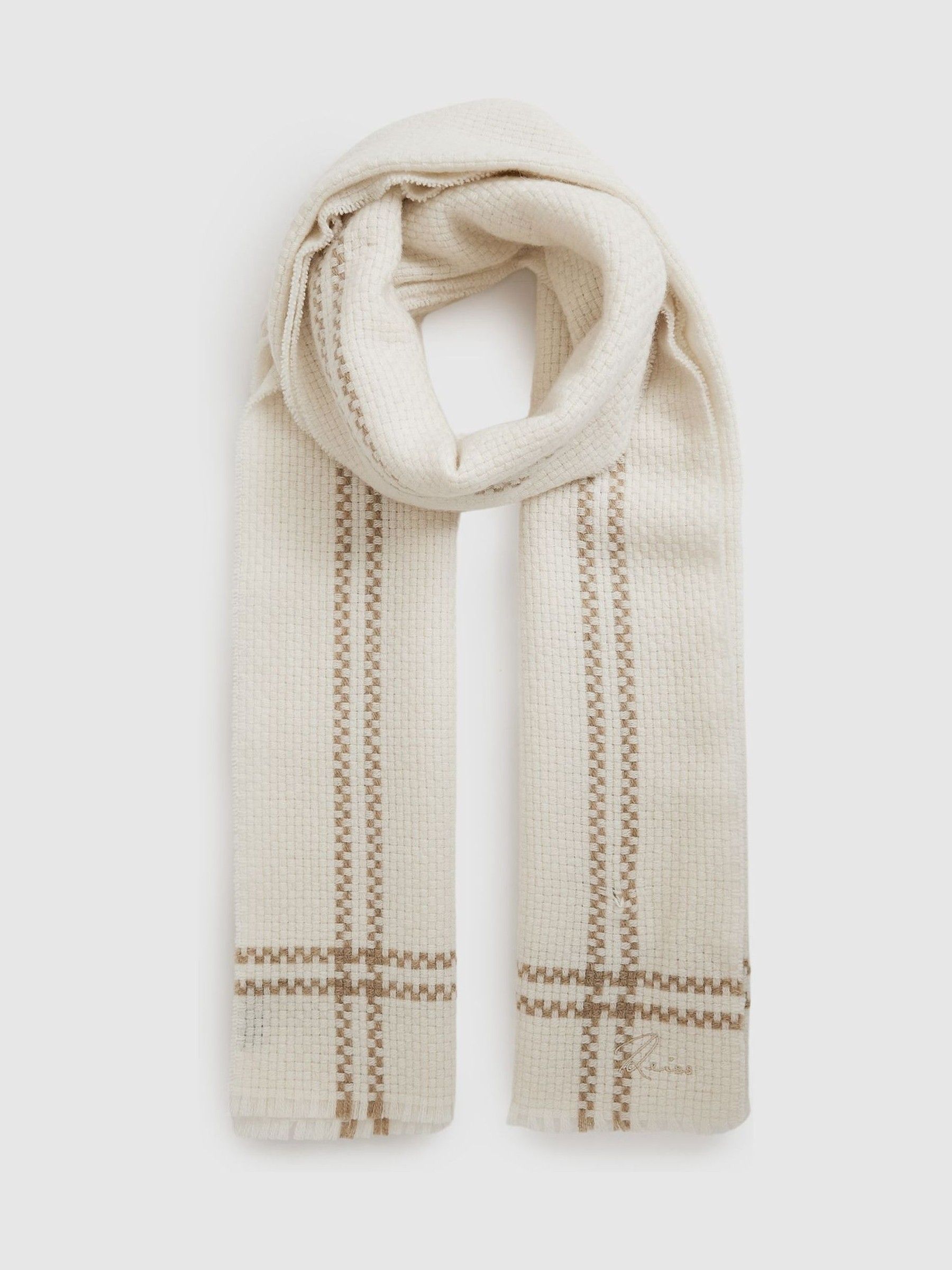 Wool-Cashmere Fringed Scarf in Cream