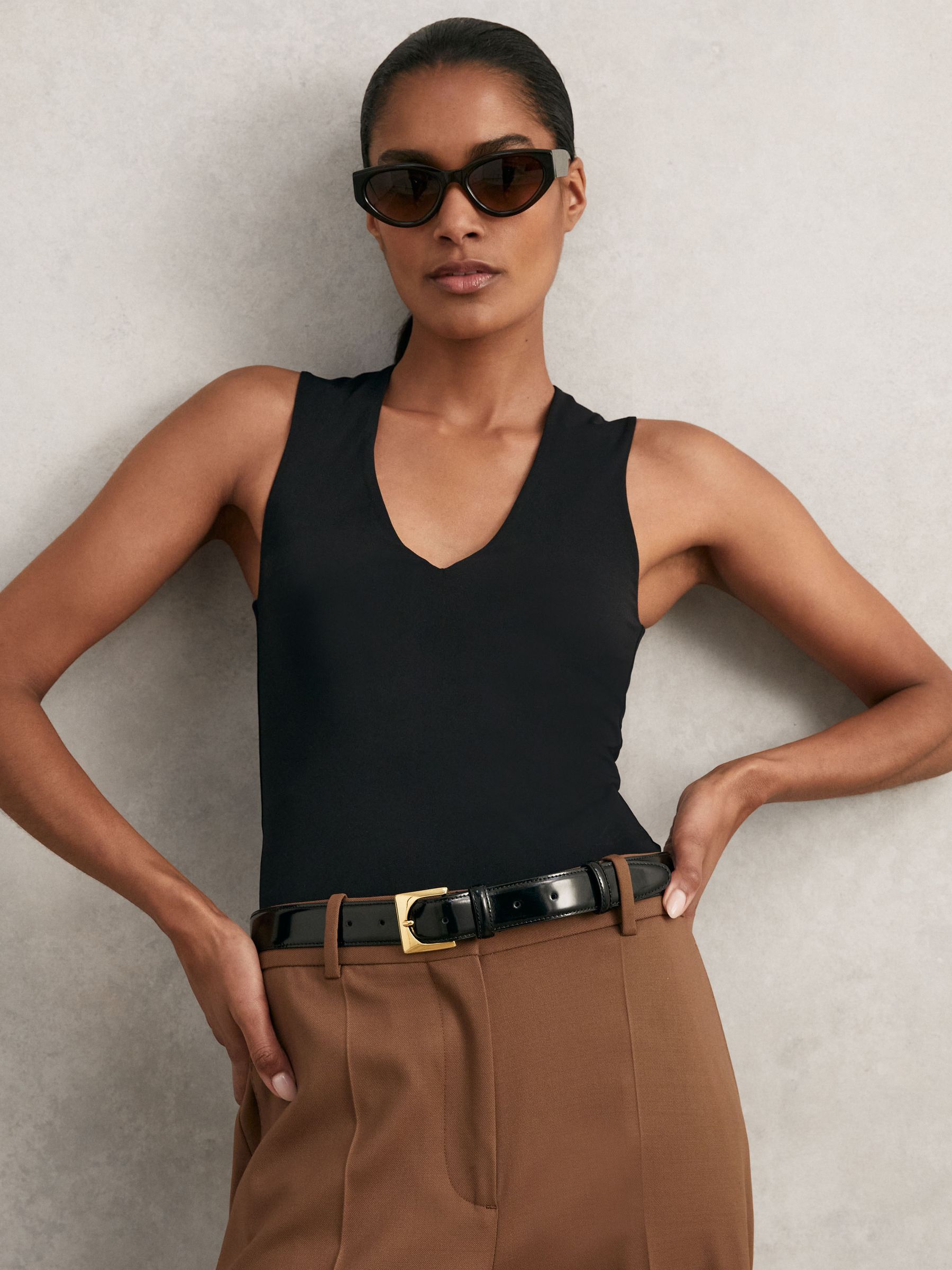 Suede Square-Buckle Belt in Black