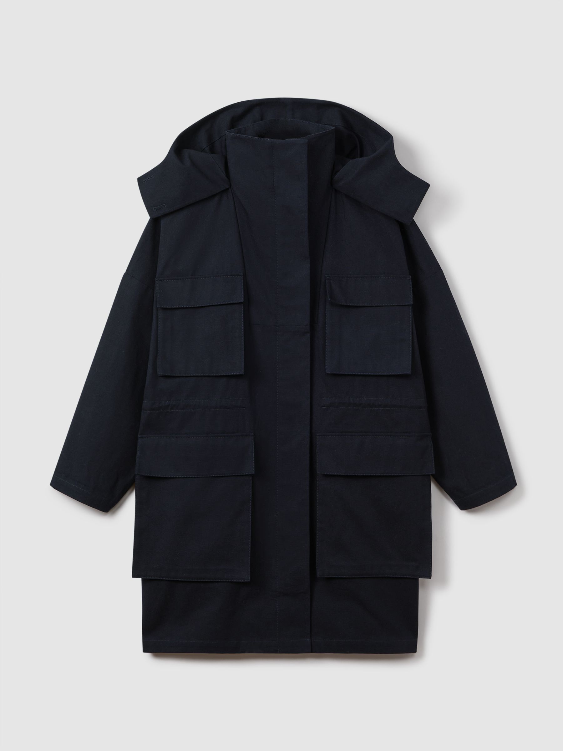 Cotton Parka Coat in Navy