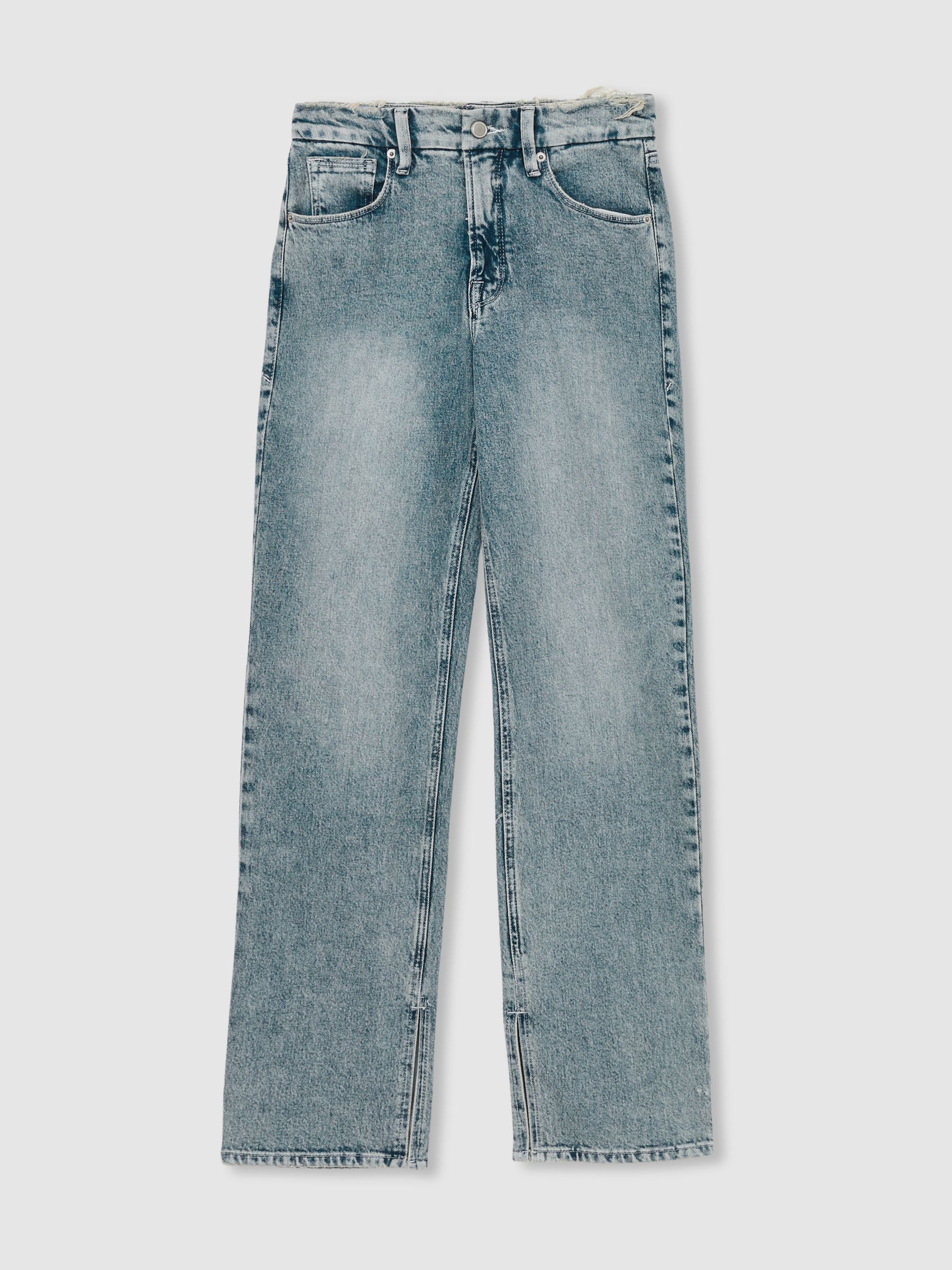Good American Straight-Leg Slit-Hem Jeans in Light Indigo