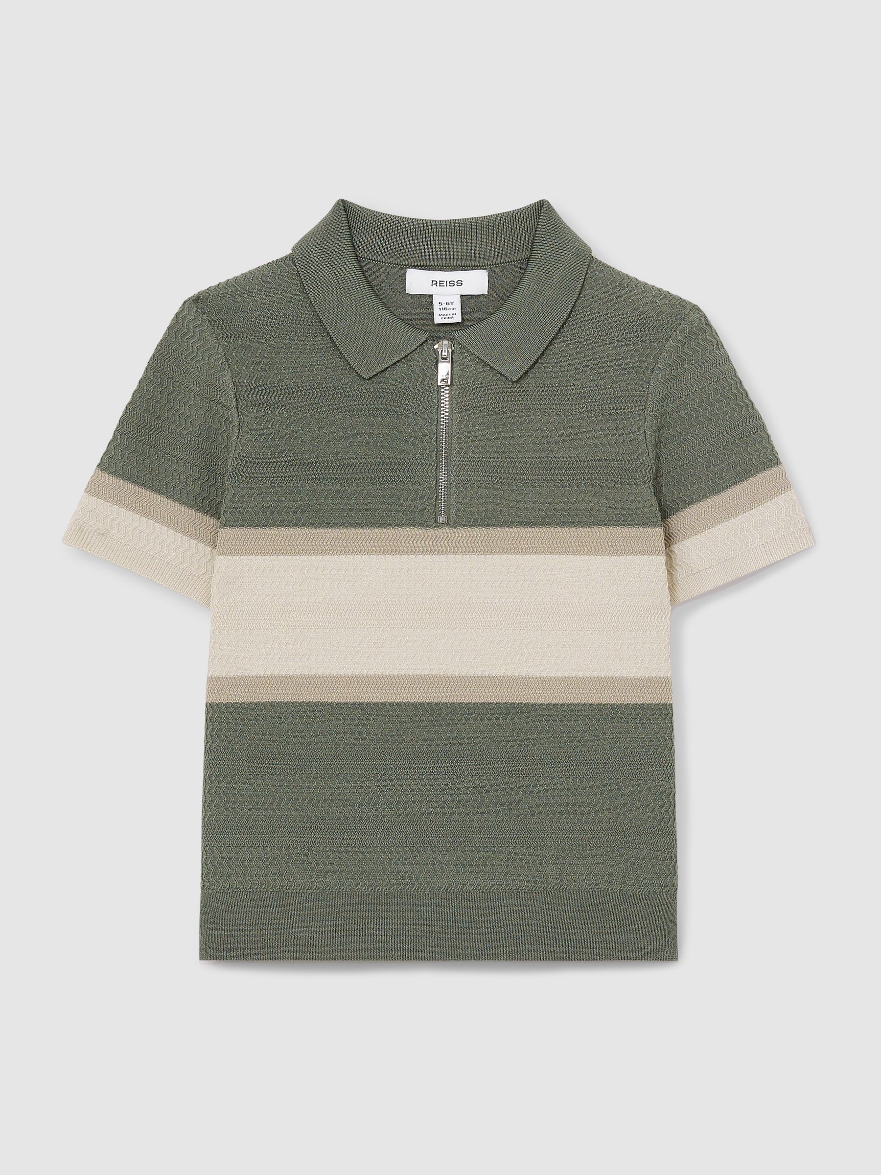 9-13 yrs Textured Colour-Block Polo Shirt in Sage Green