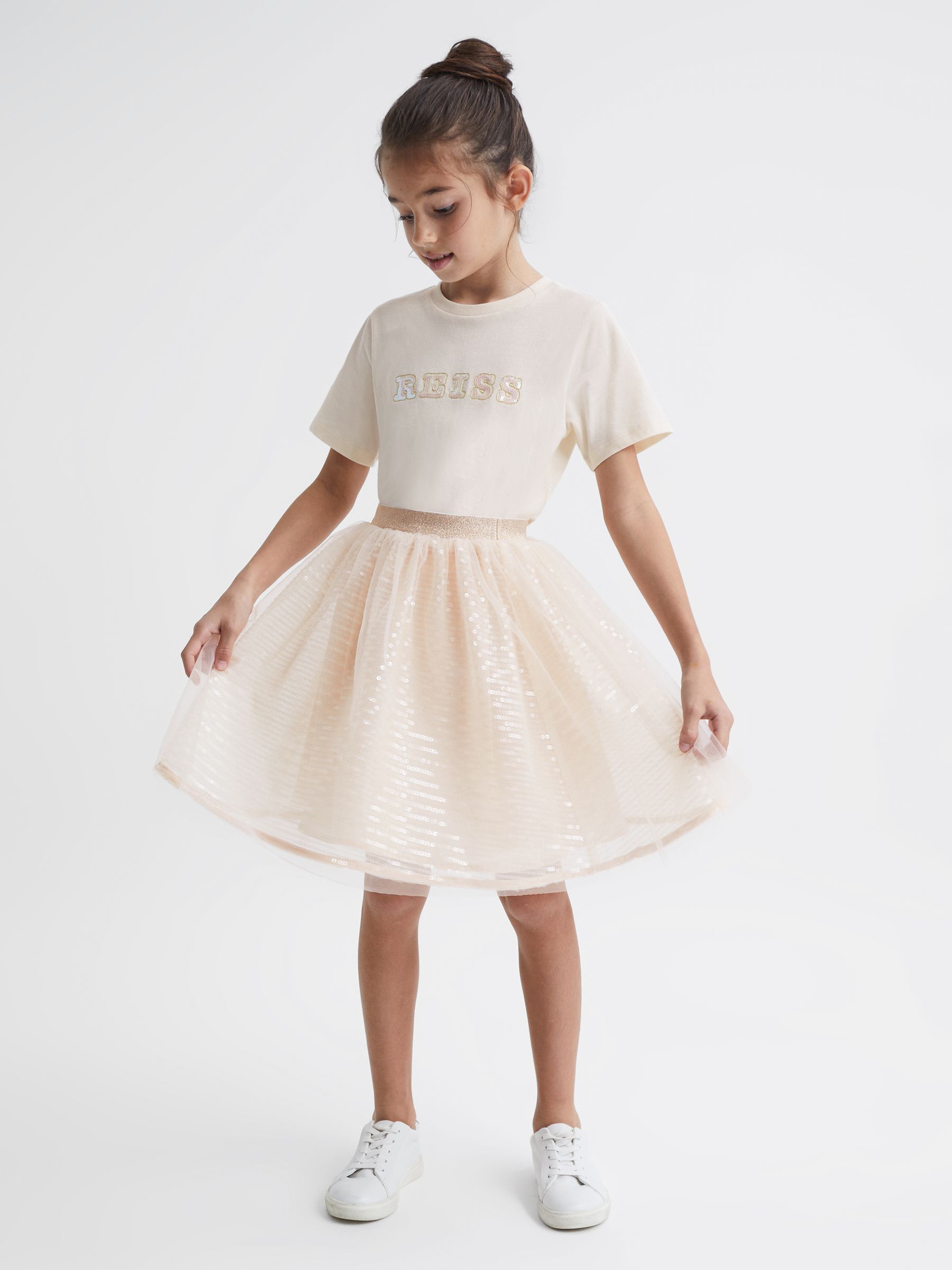 4-9 yrs Sequin Midi Skirt in Pale Pink