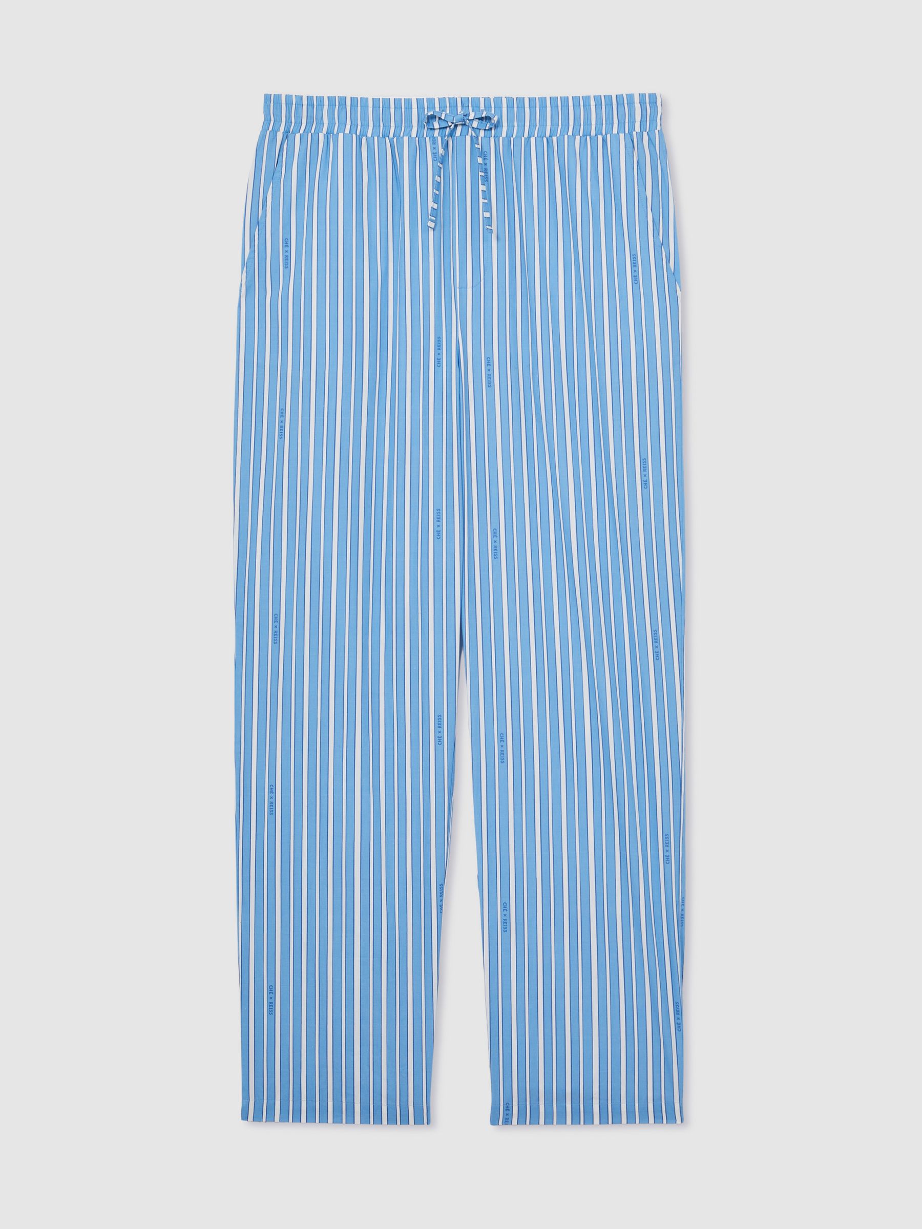 Reiss | Ché Poplin Stripe Trousers in Bright Blue/White