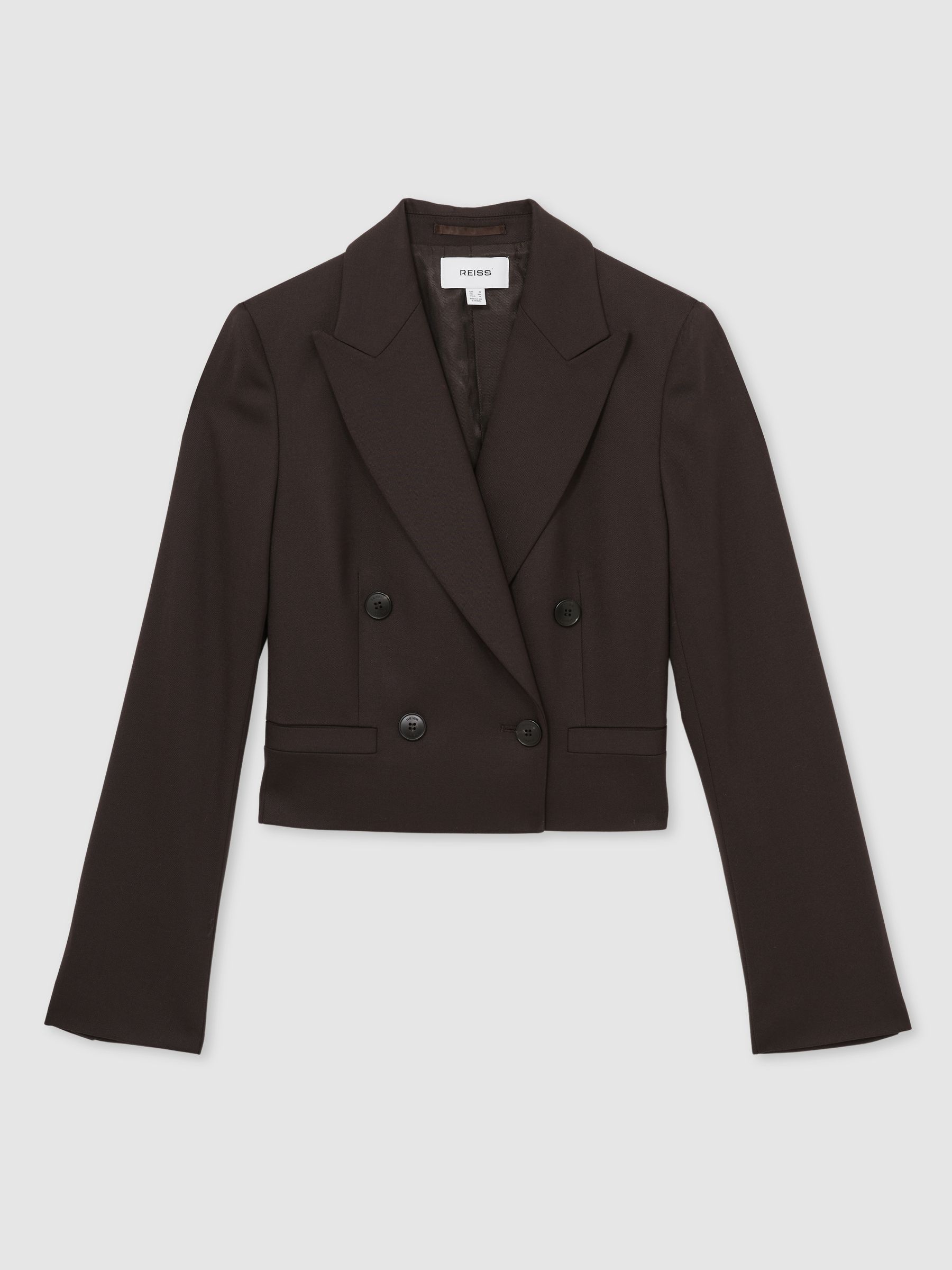 Double-Breasted Cropped Blazer Wool-Blend in Chocolate Brown