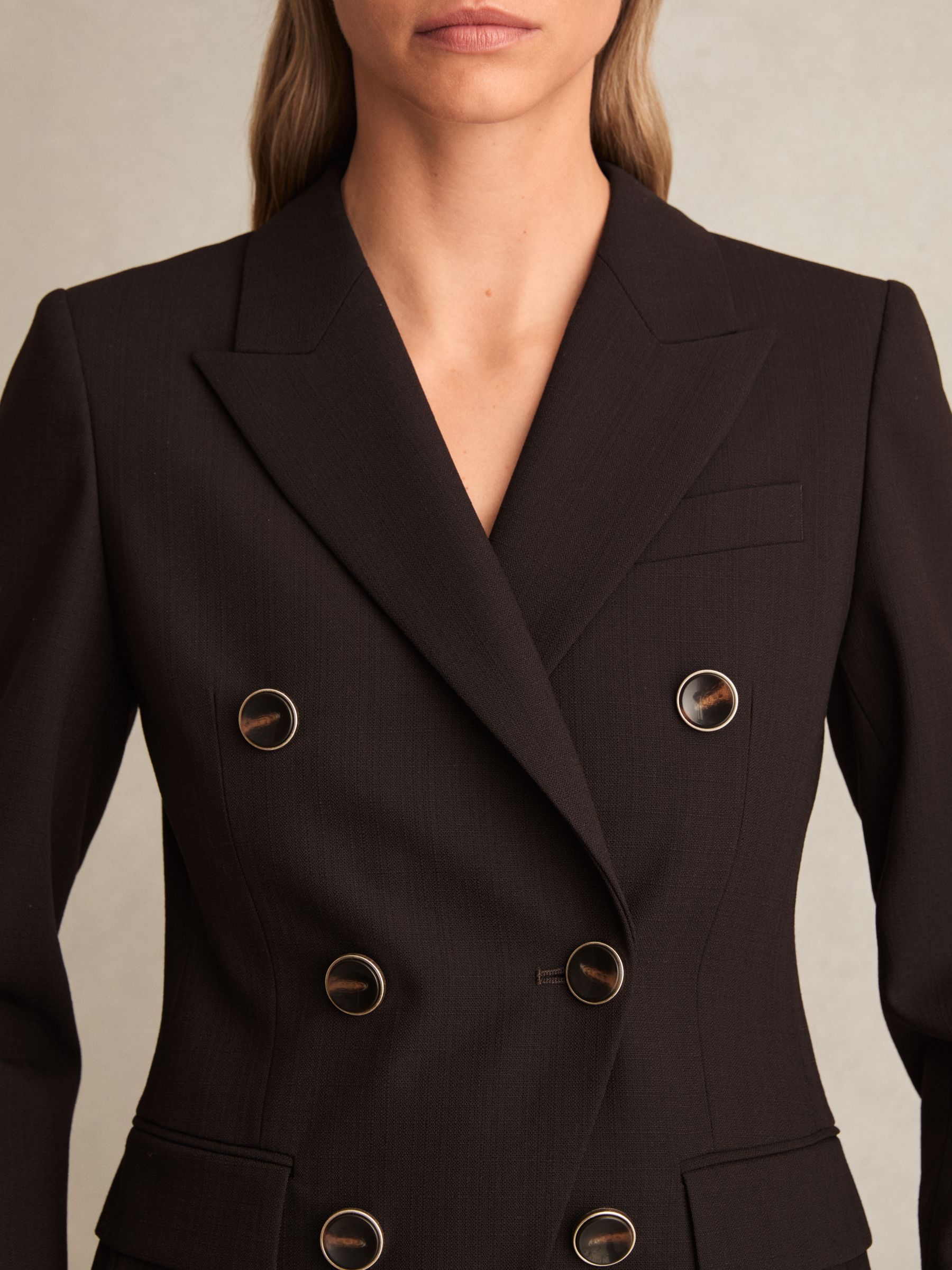 Wool-Blend Double-Breasted Blazer in Chocolate Brown