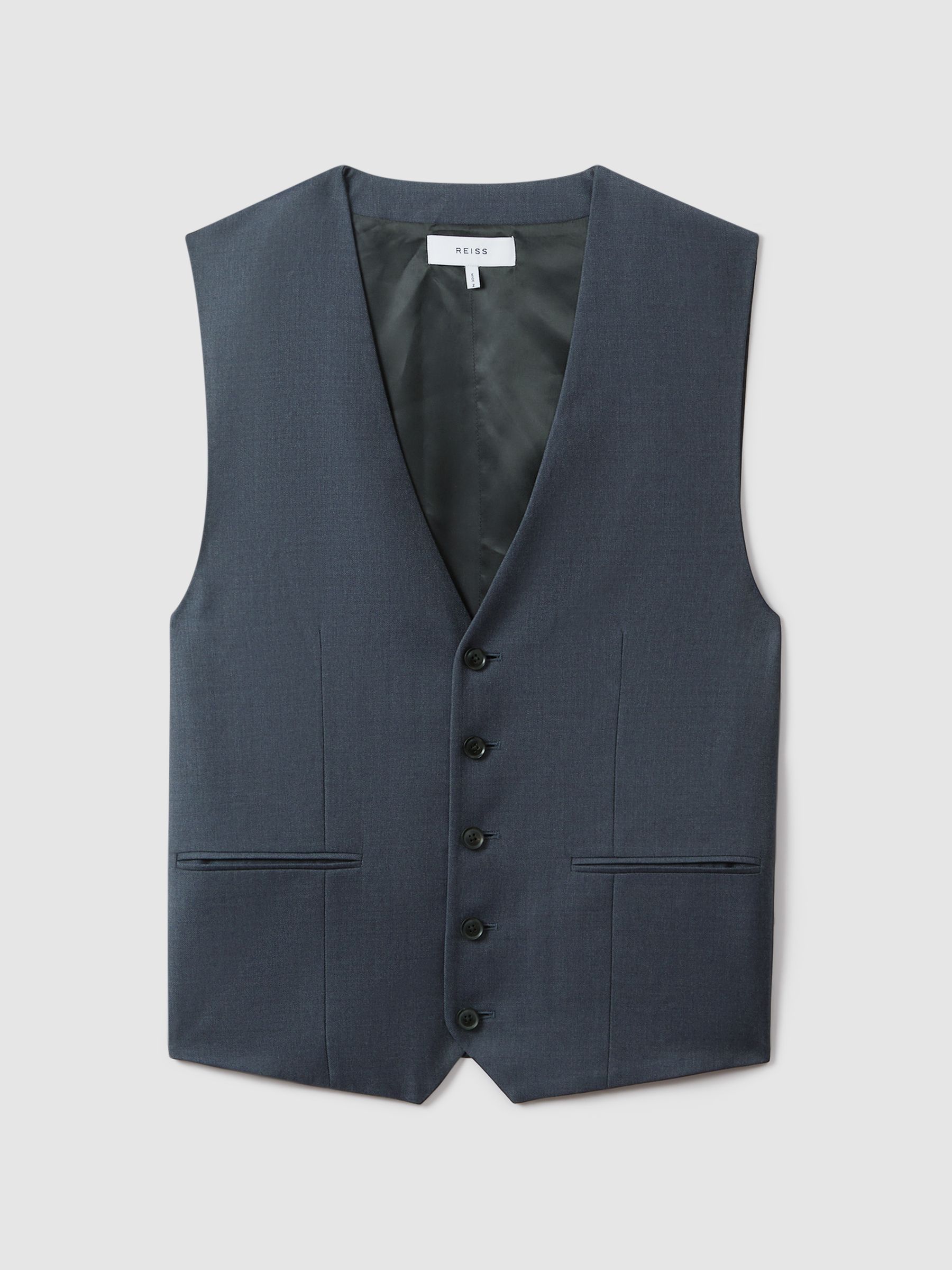 Slim Fit Single Breasted Wool Waistcoat in Airforce Blue