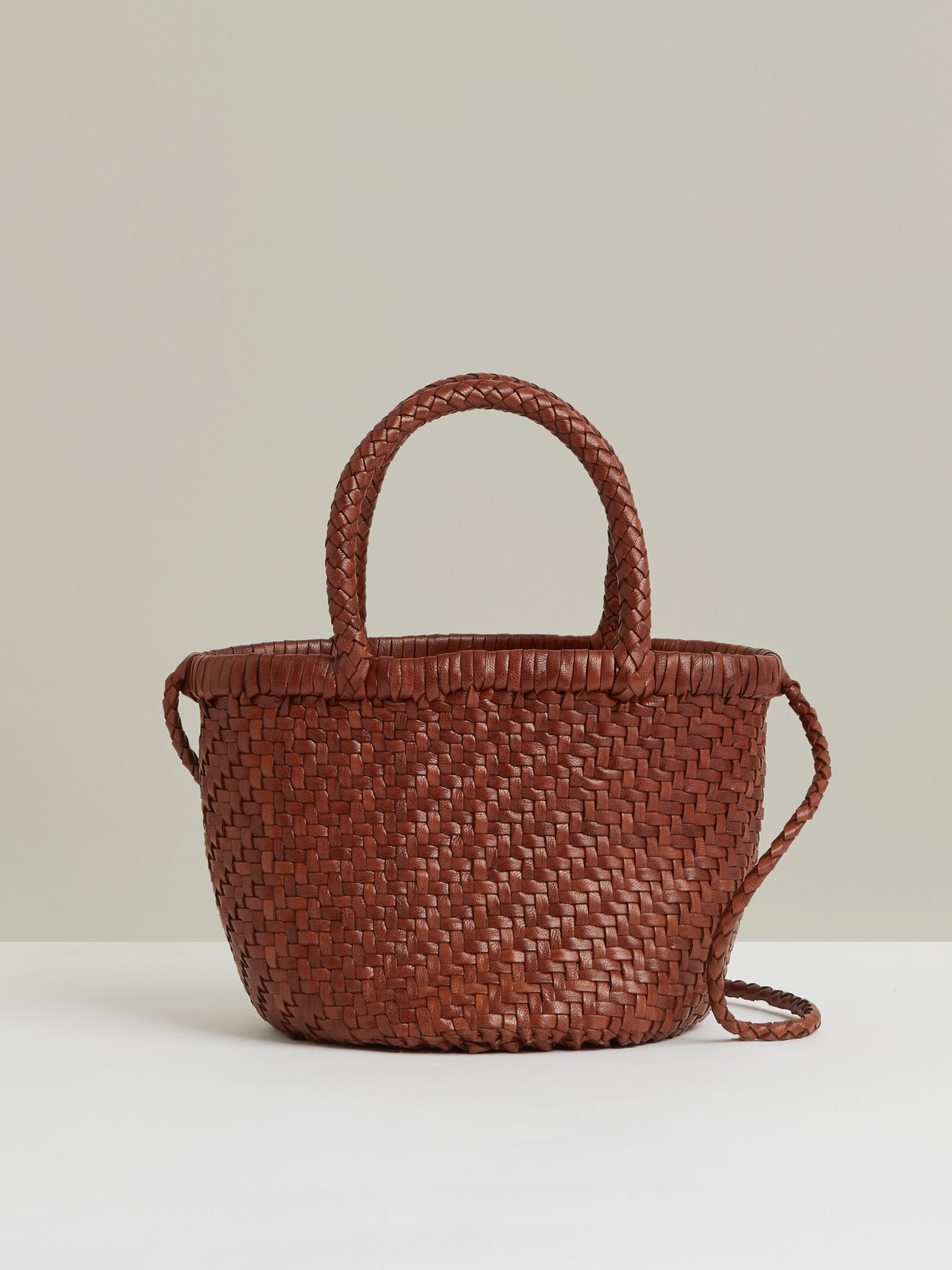 Leather Woven Mini Tote Bag in Tan