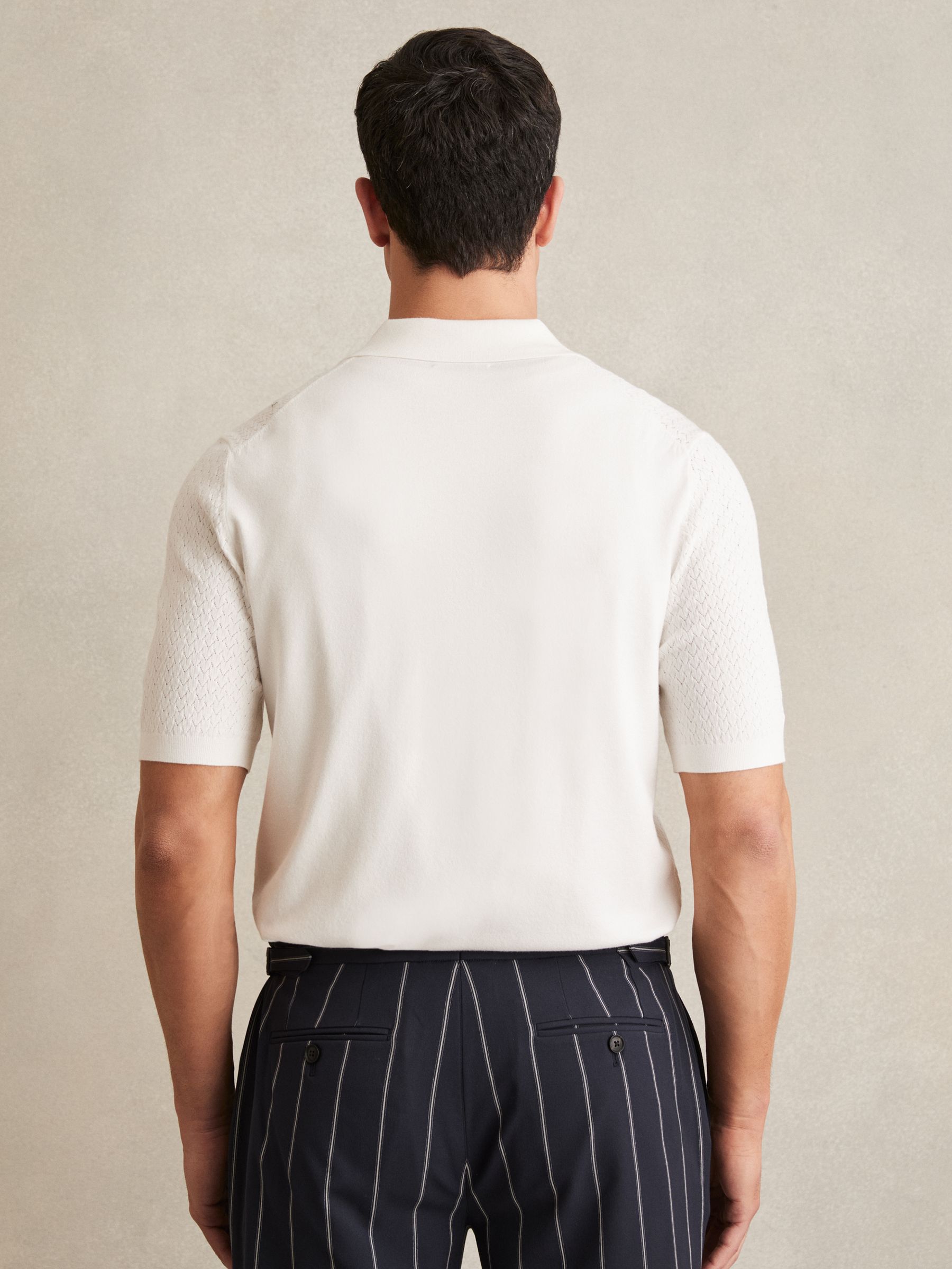 Textured Knit Button-Through Shirt in White