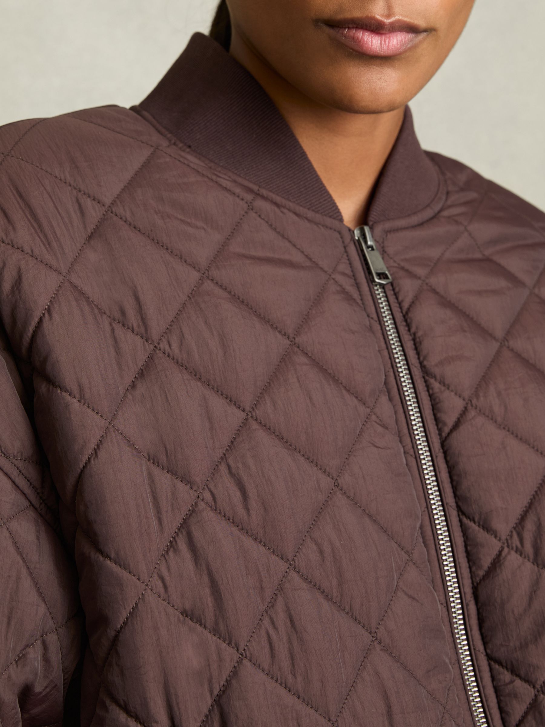 Quilted Printed Bomber Jacket in Burgundy