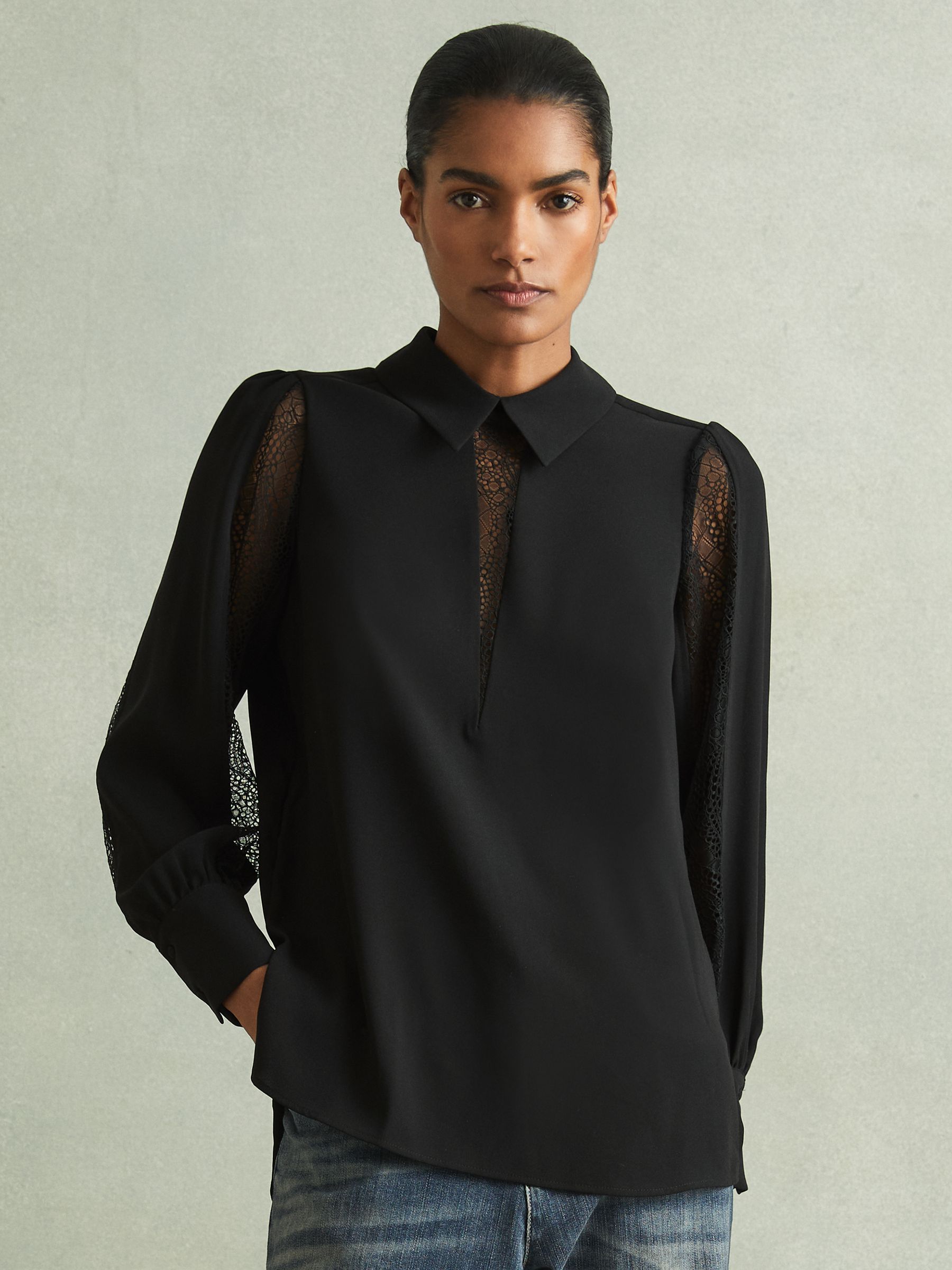 Lace Insert Blouse in Black