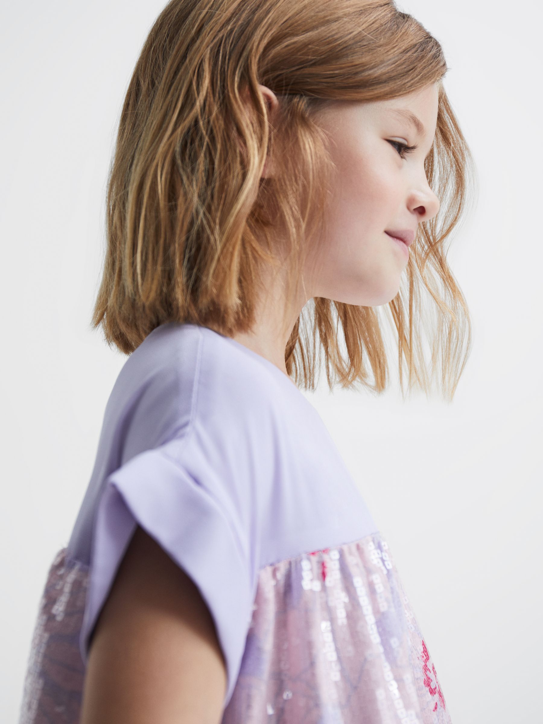 Sequin Print Tiered Dress in Lilac