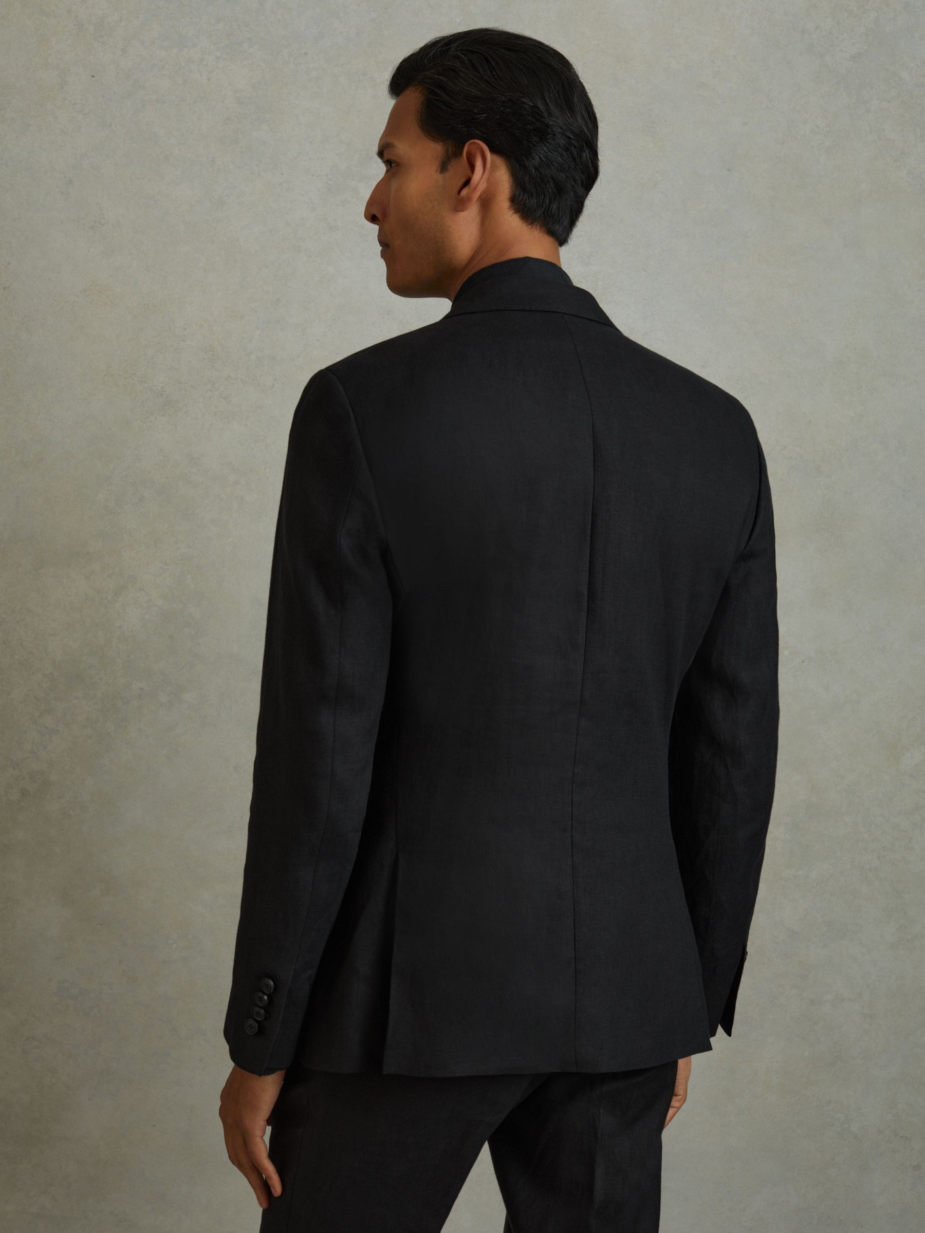 Single-Breasted Linen Suit Blazer Slim Fit in Black