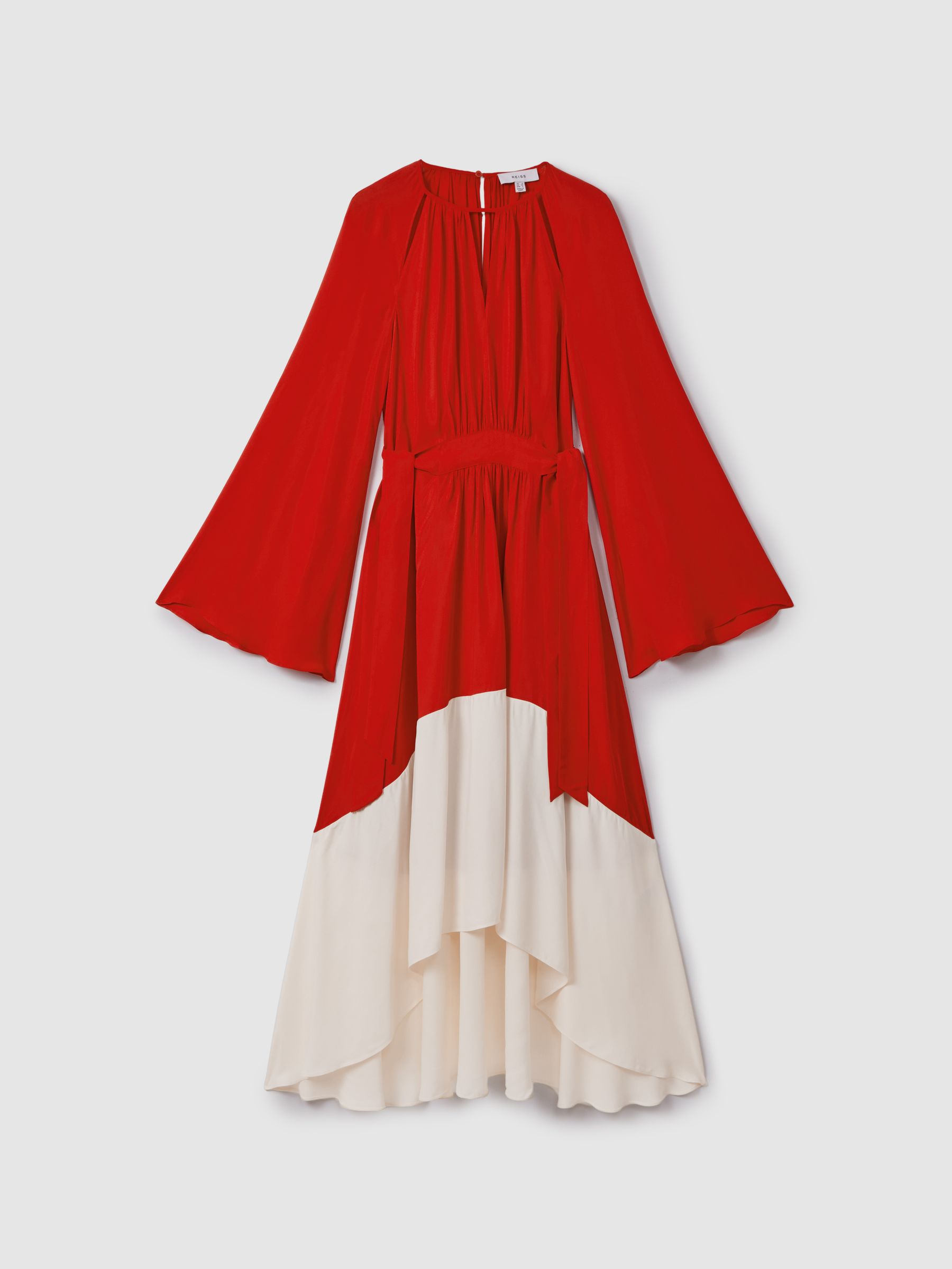 Colourblock Fit-and-Flare Midi Dress in Red/Cream