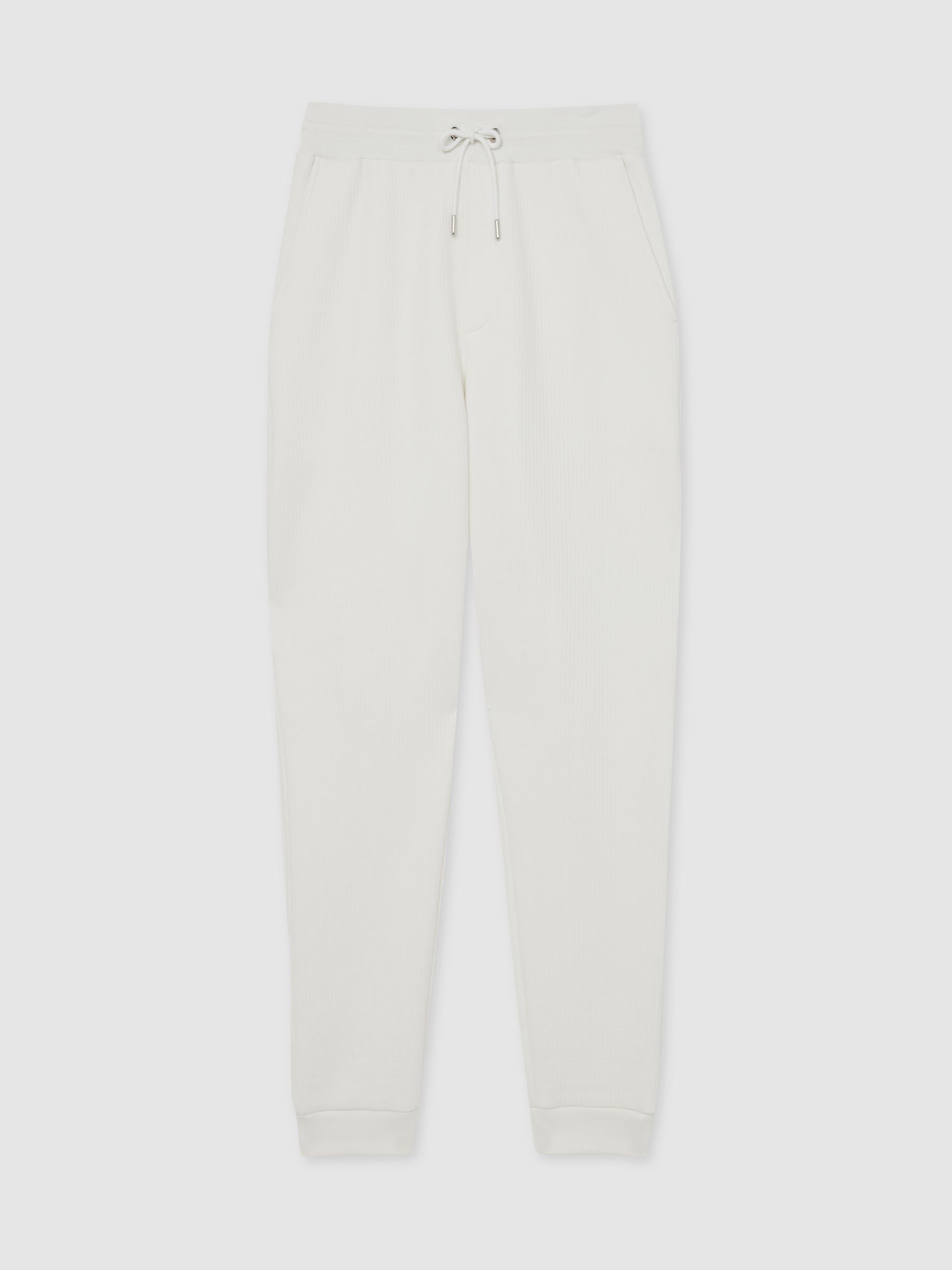 Cotton-Blend Ribbed Drawstring Joggers in White