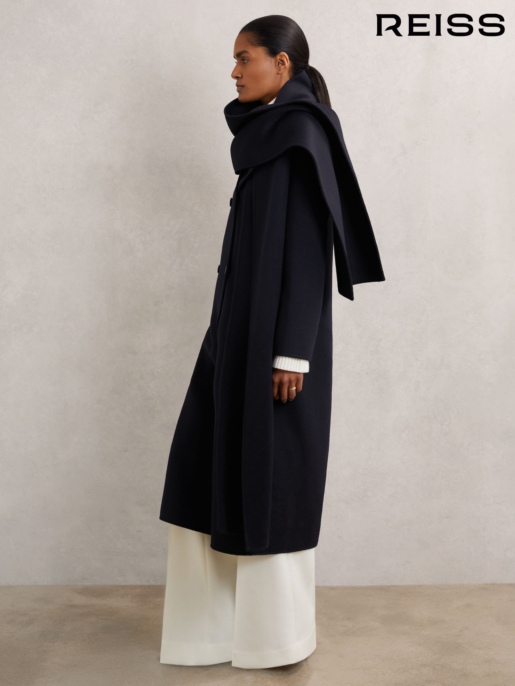 Petite Wool-Blend Scarf Blindseam Coat in Navy