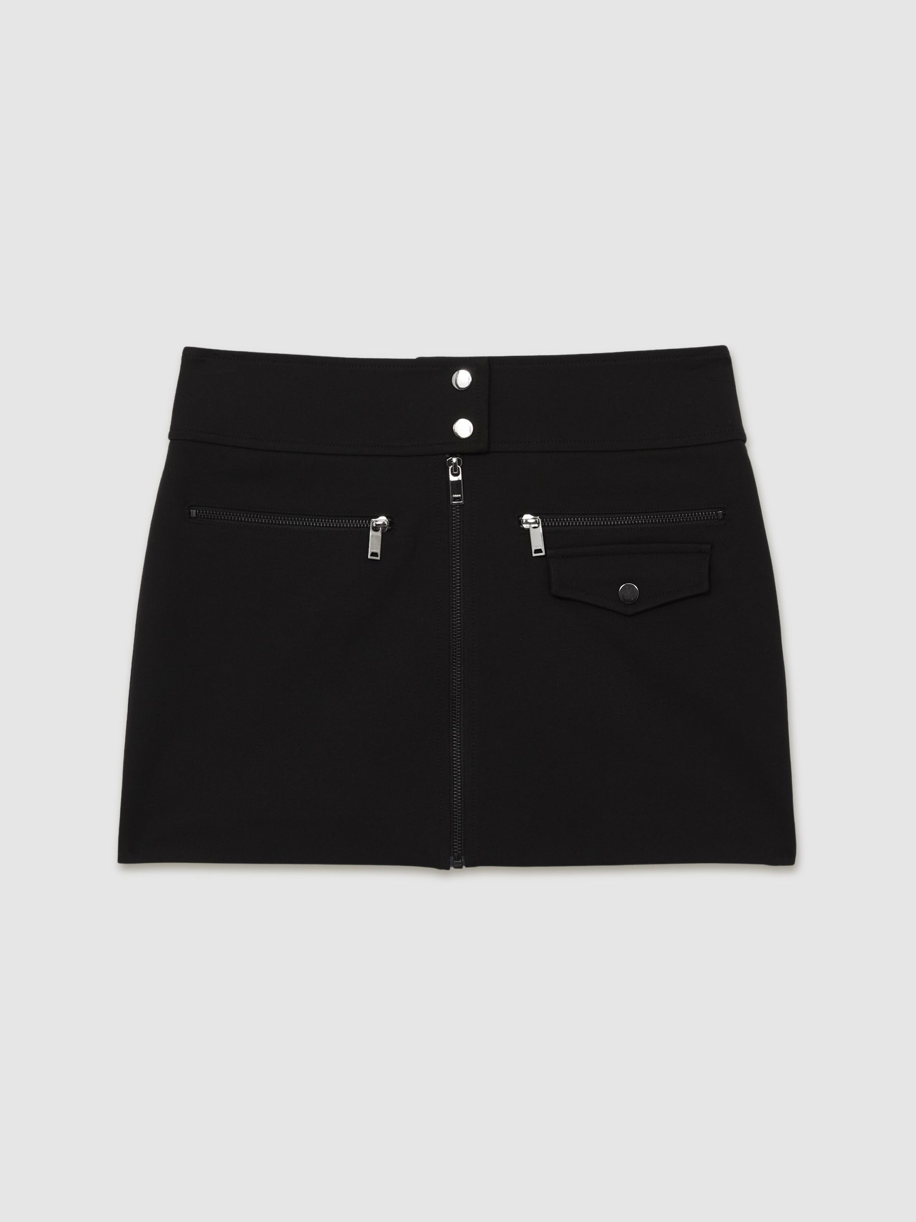 Zip-Through Ponte Mini Skirt in Black