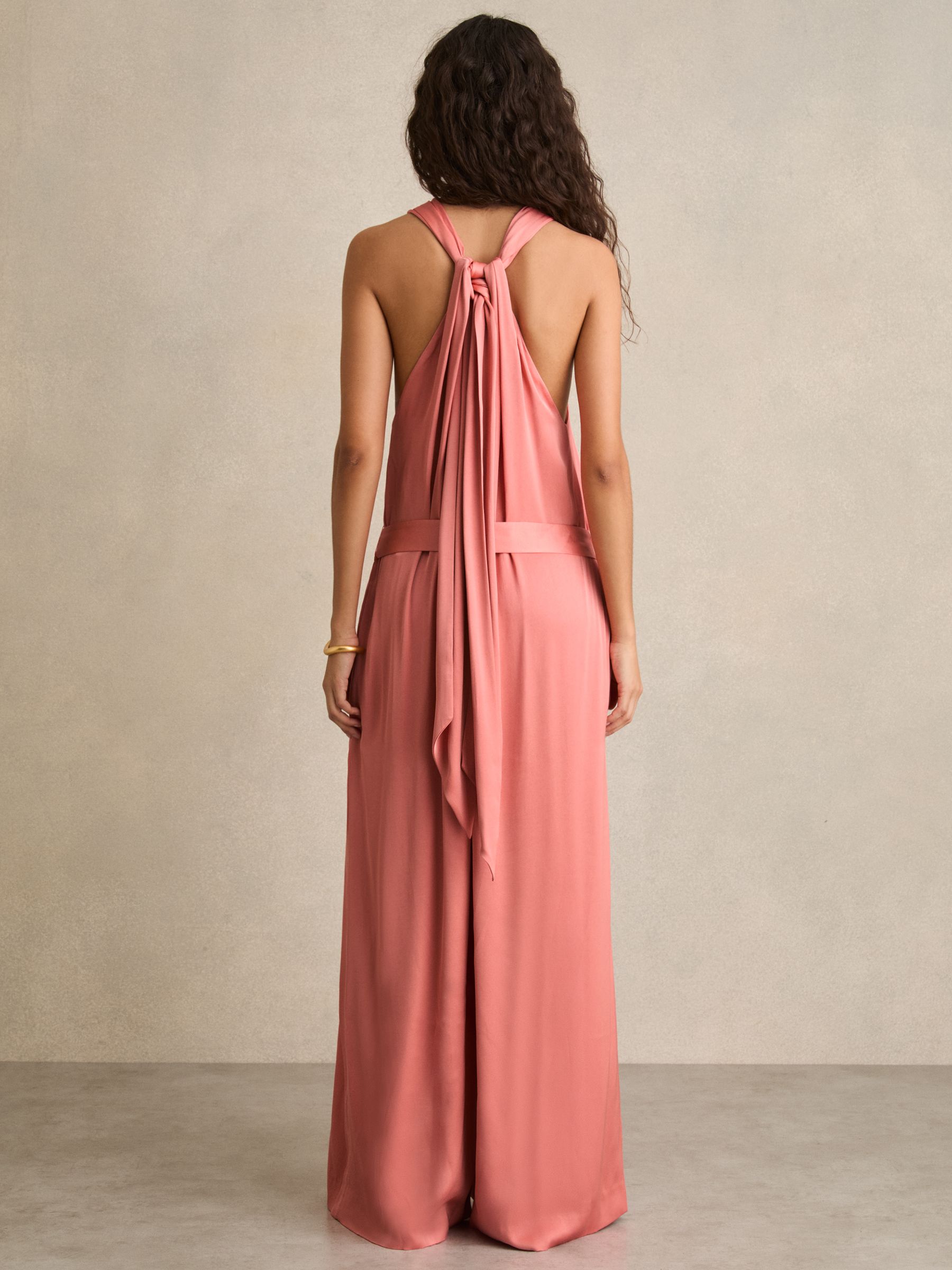 Satin Wide-Leg Draped Jumpsuit in Pink