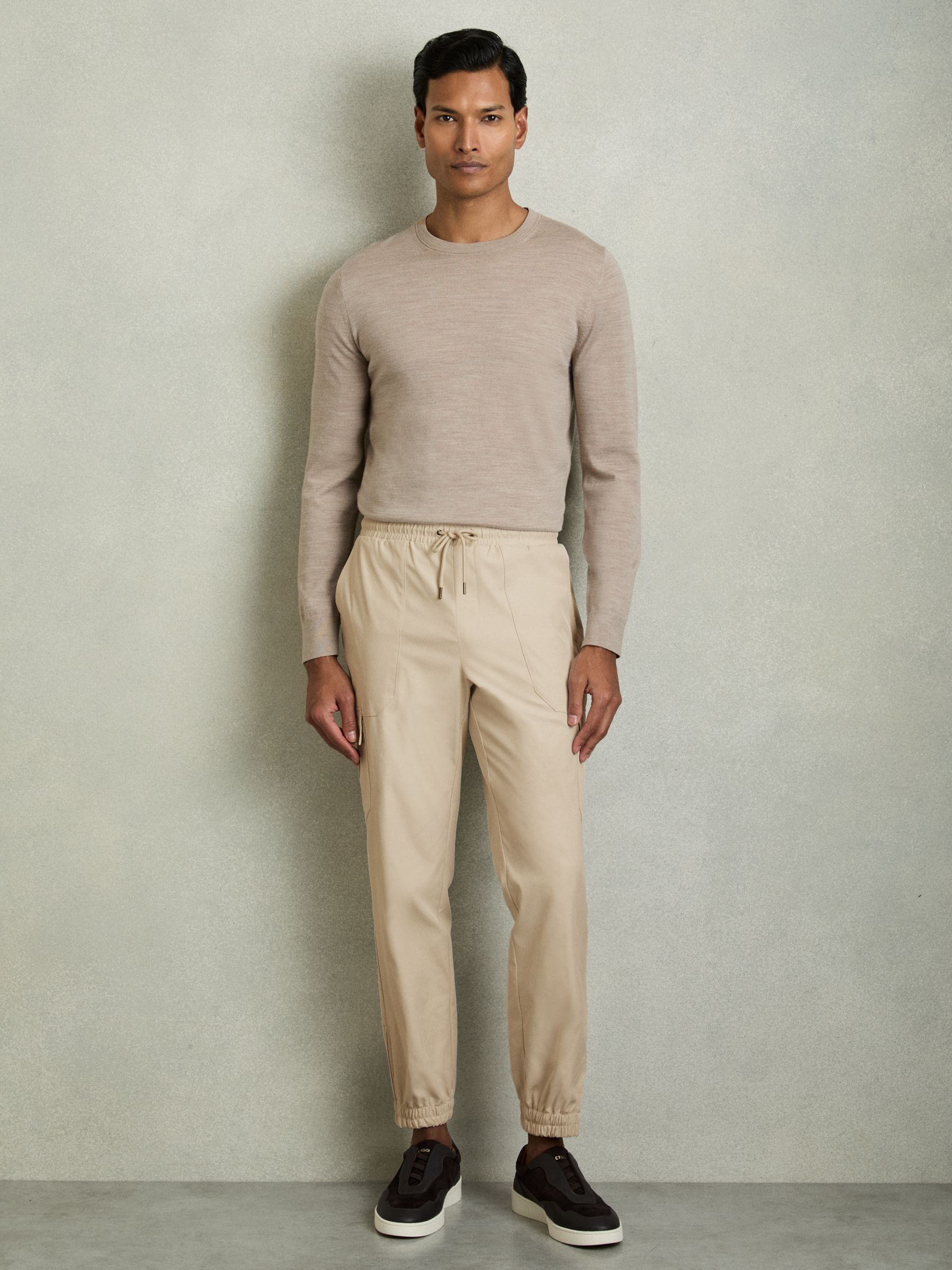 Technical Cargo Drawstring Trousers in Stone