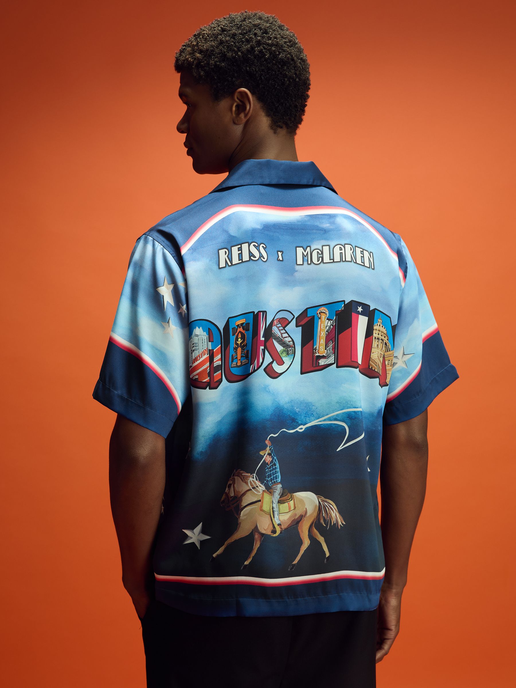 McLaren F1 Austin Exclusive Cuban-Collar Shirt in Blue Multi