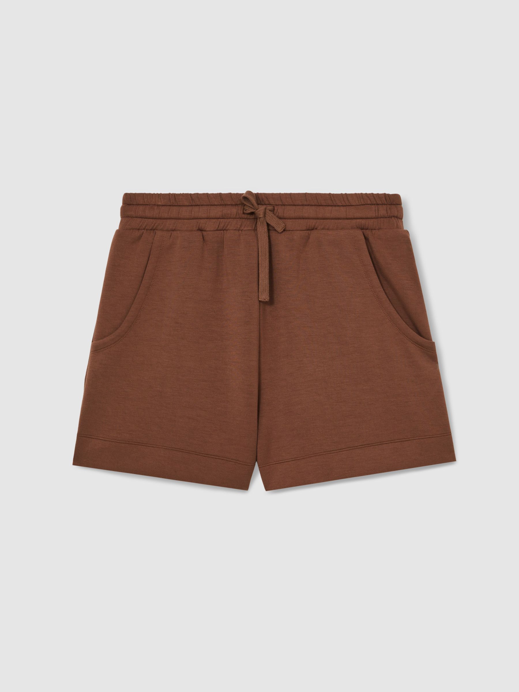 Modal-Blend Interlock Jersey Shorts in Toffee Brown