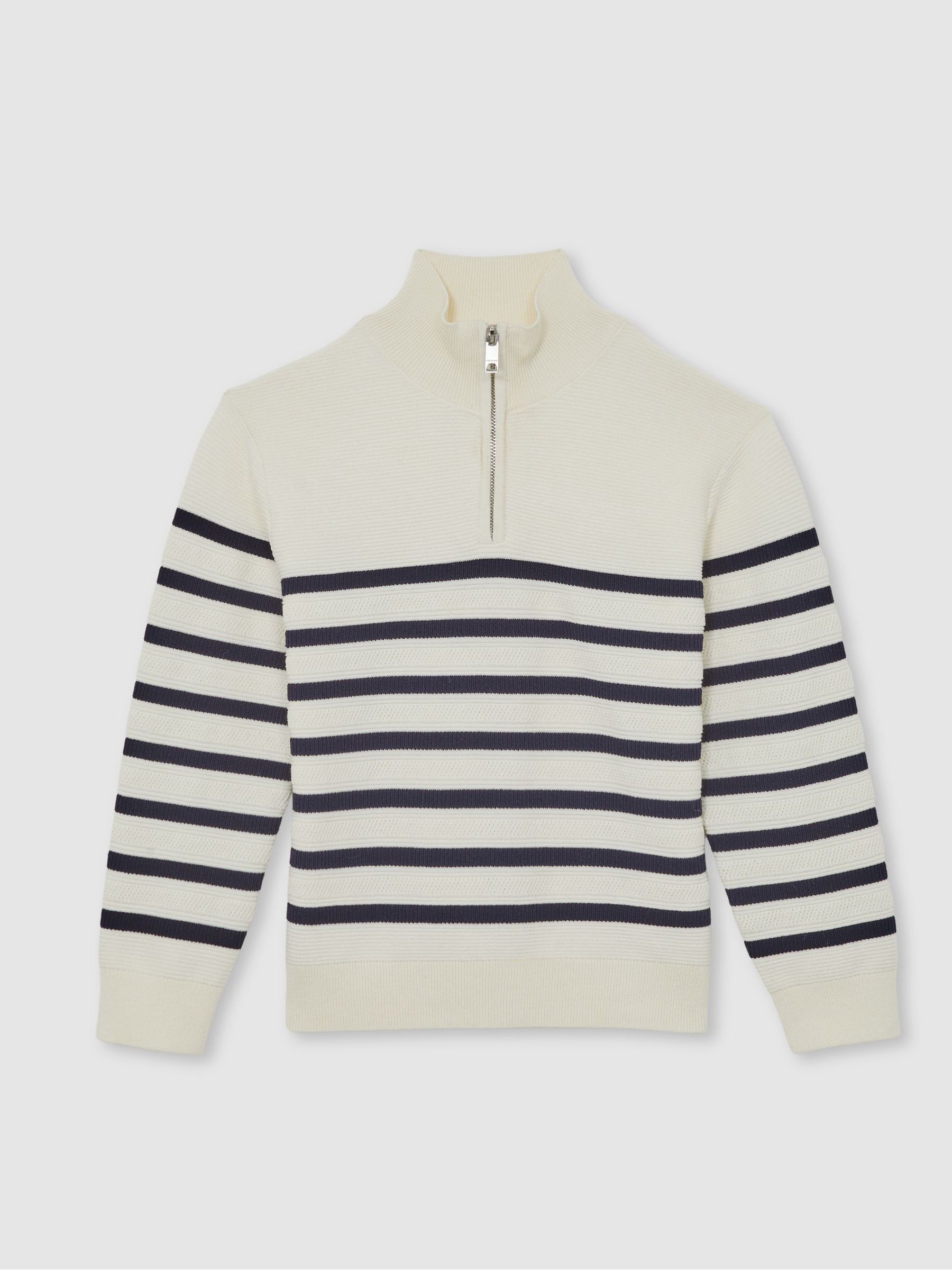 3-9 yrs Cotton-Blend Stripe Half-Zip Jumper in White