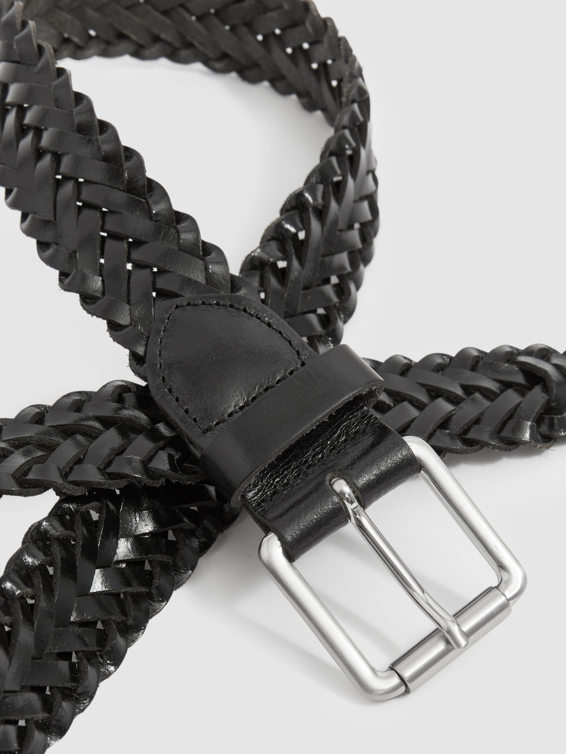 Woven Leather Belt in Black