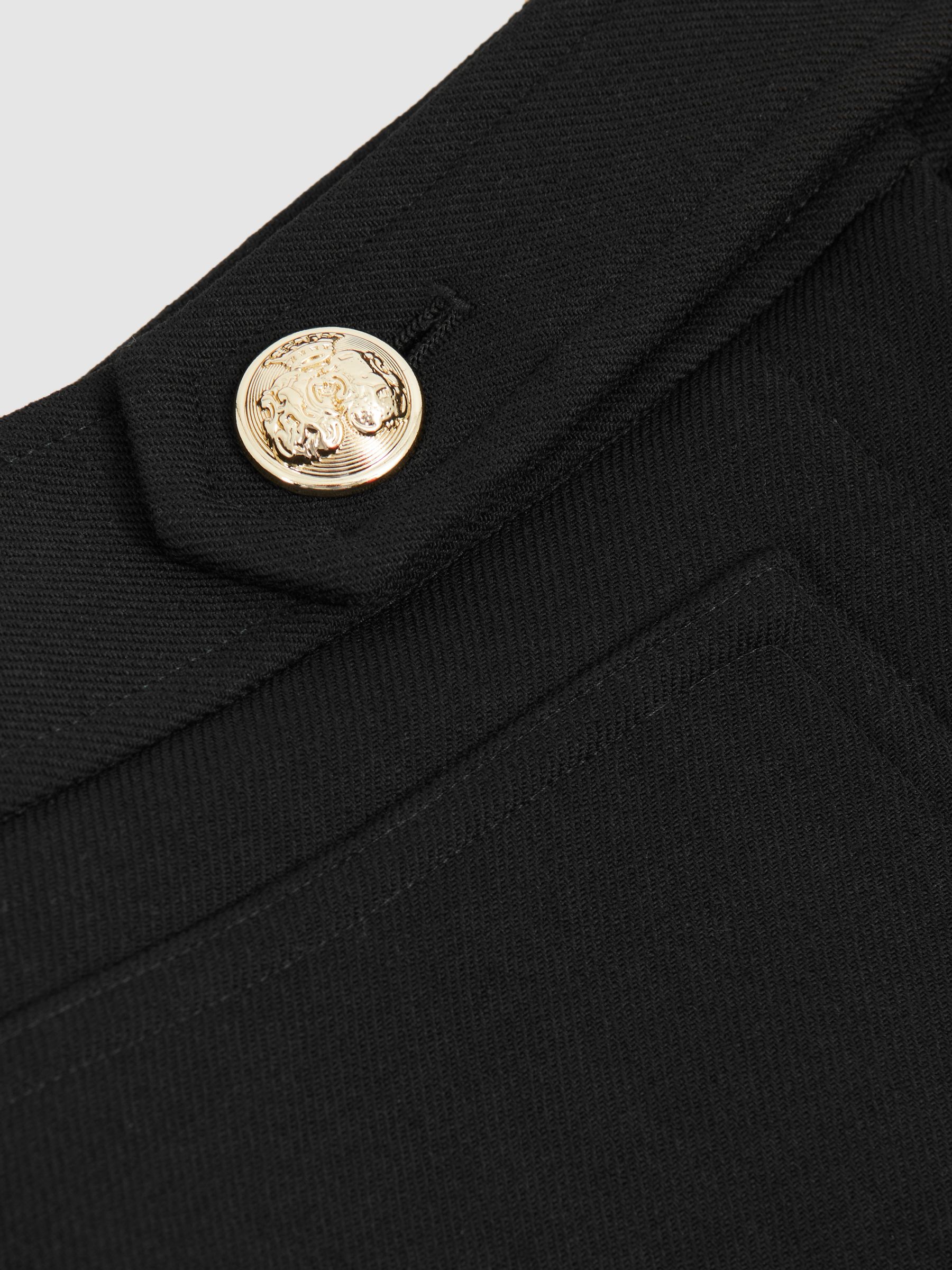 Petite Twill Button-Tab Flared Trousers With Wool in Black
