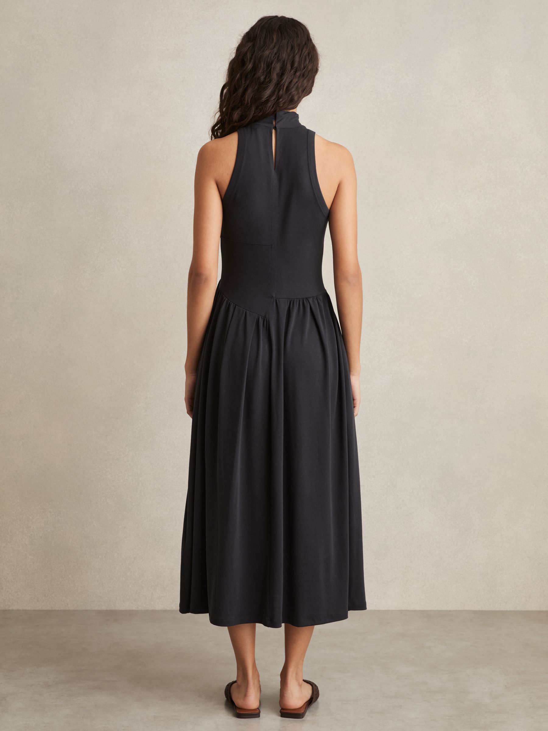 Jersey Sleeveless Midi Dress in Navy