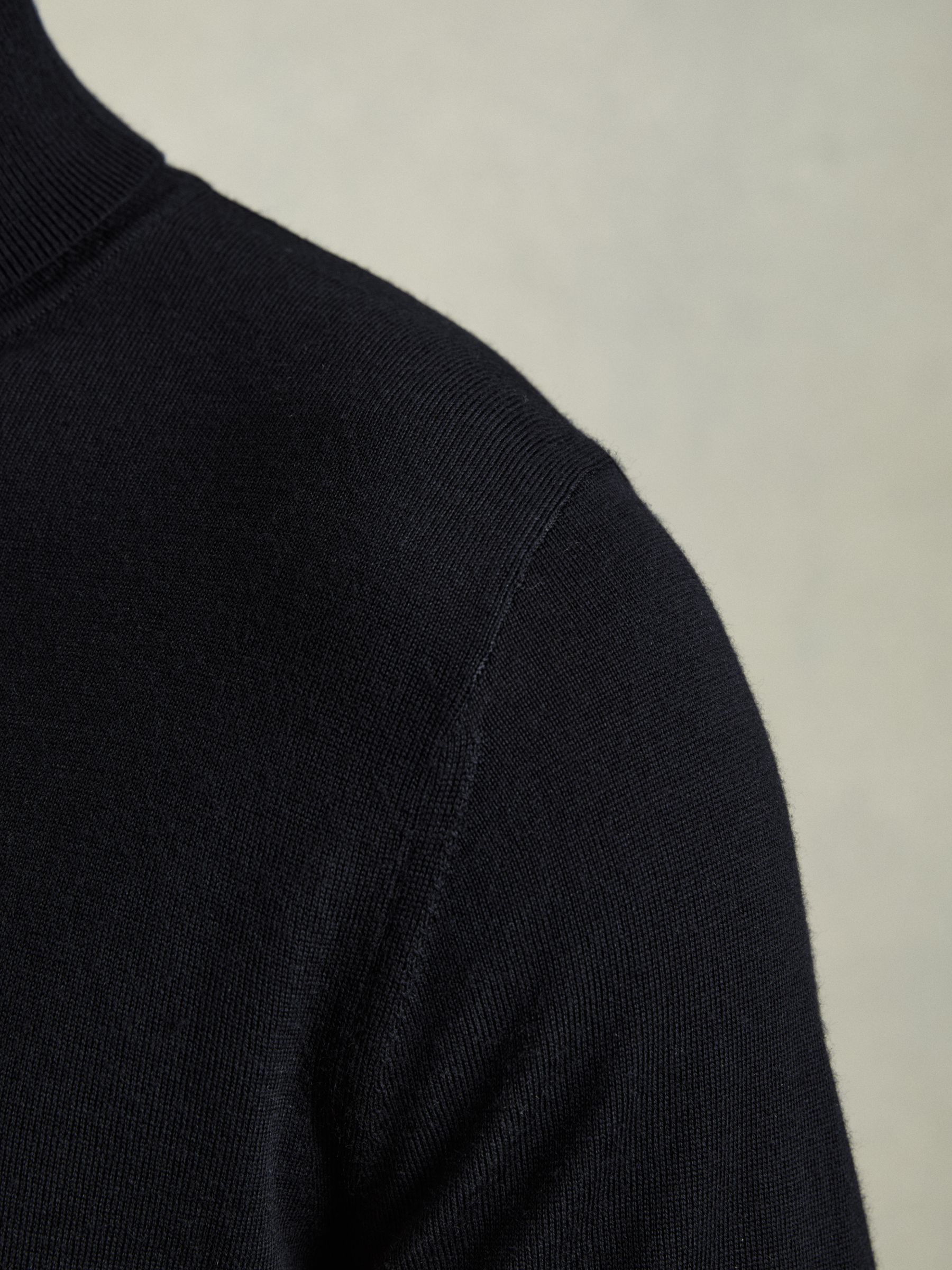 Slim Fit Merino Wool Roll Neck Jumper in Navy