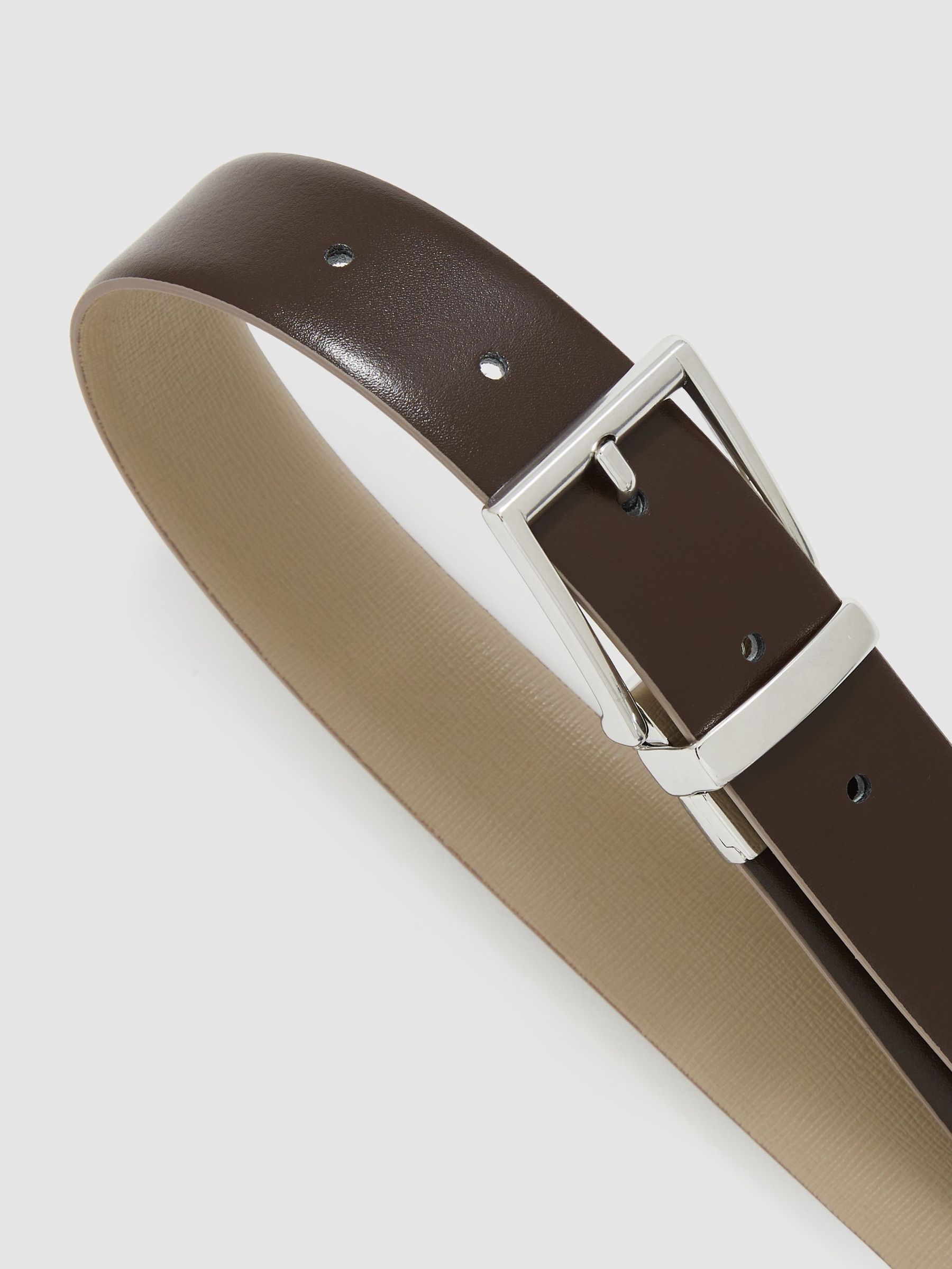 Leather Reversible Belt in Stone/Dark Brown