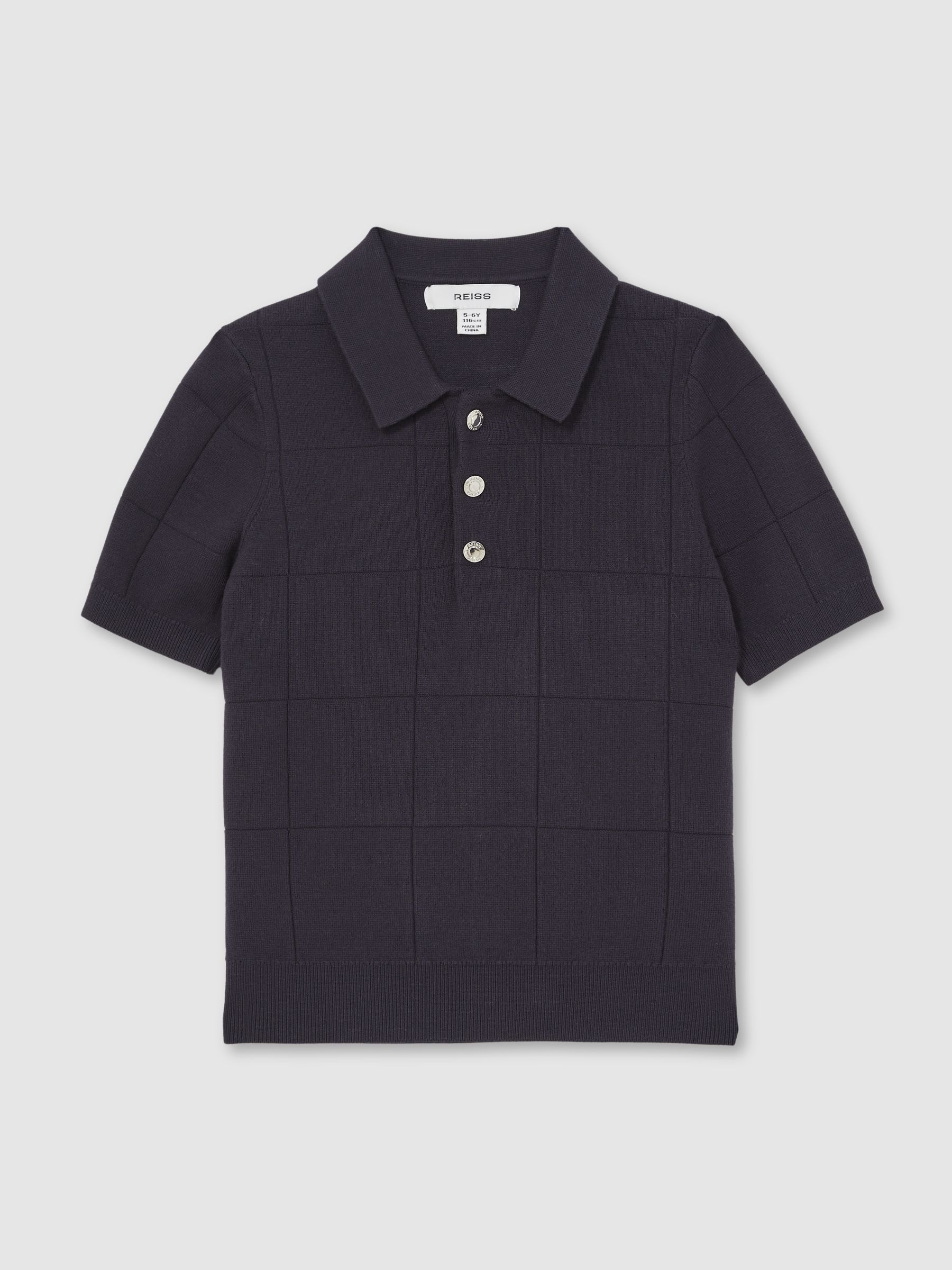 13-14 yrs Stitch-Detail Press-Stud Polo Shirt in Navy Blue