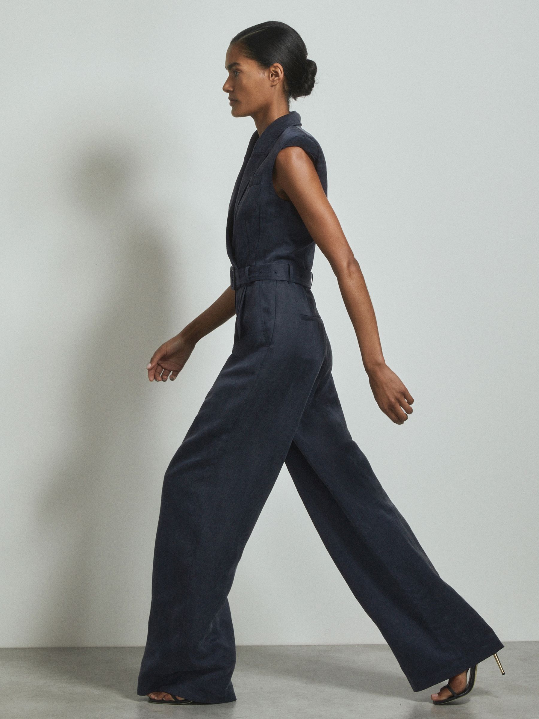 Atelier Cupro Belted Tux Jumpsuit in Navy