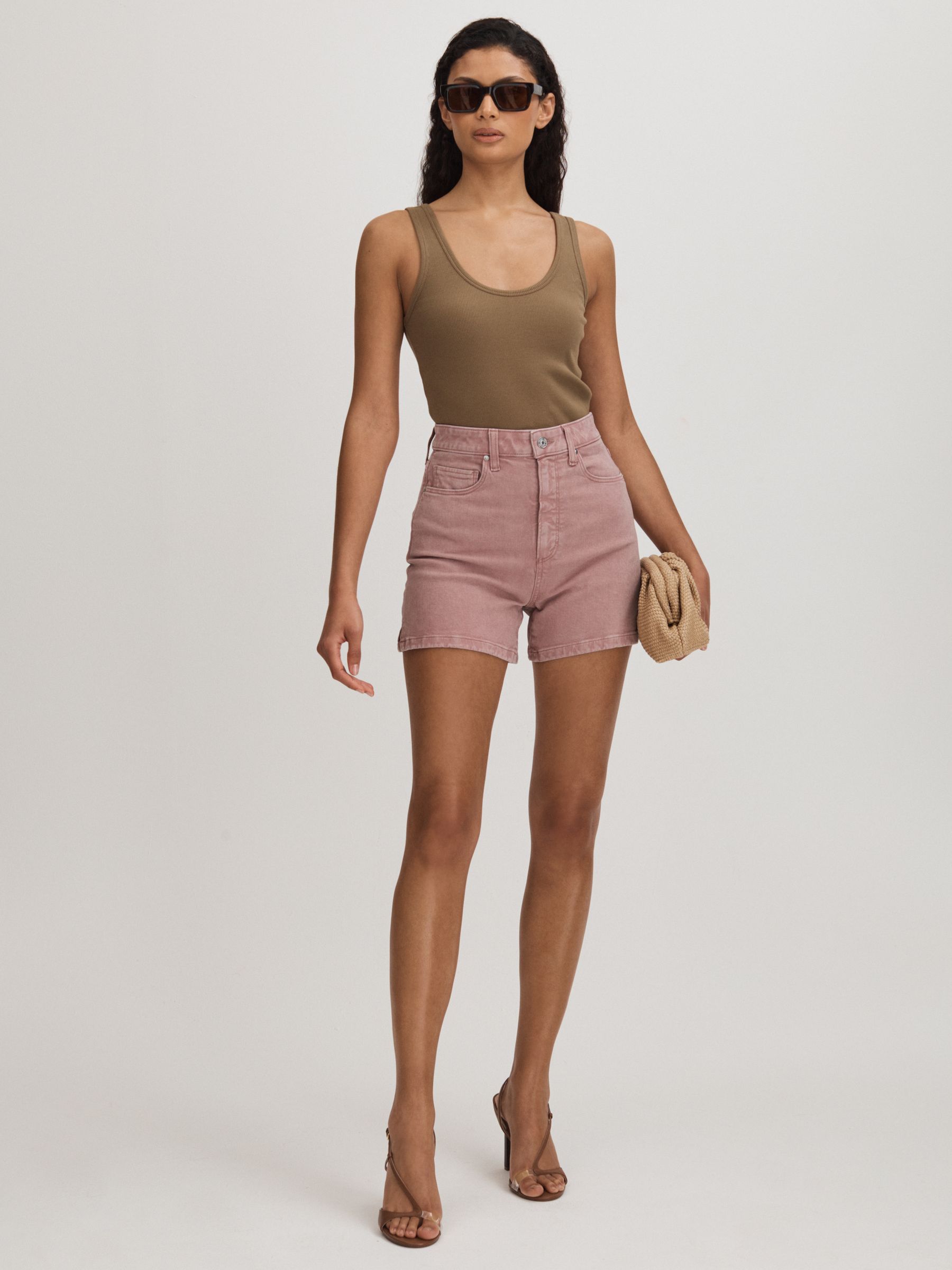 Paige High Rise Denim Shorts in Blush