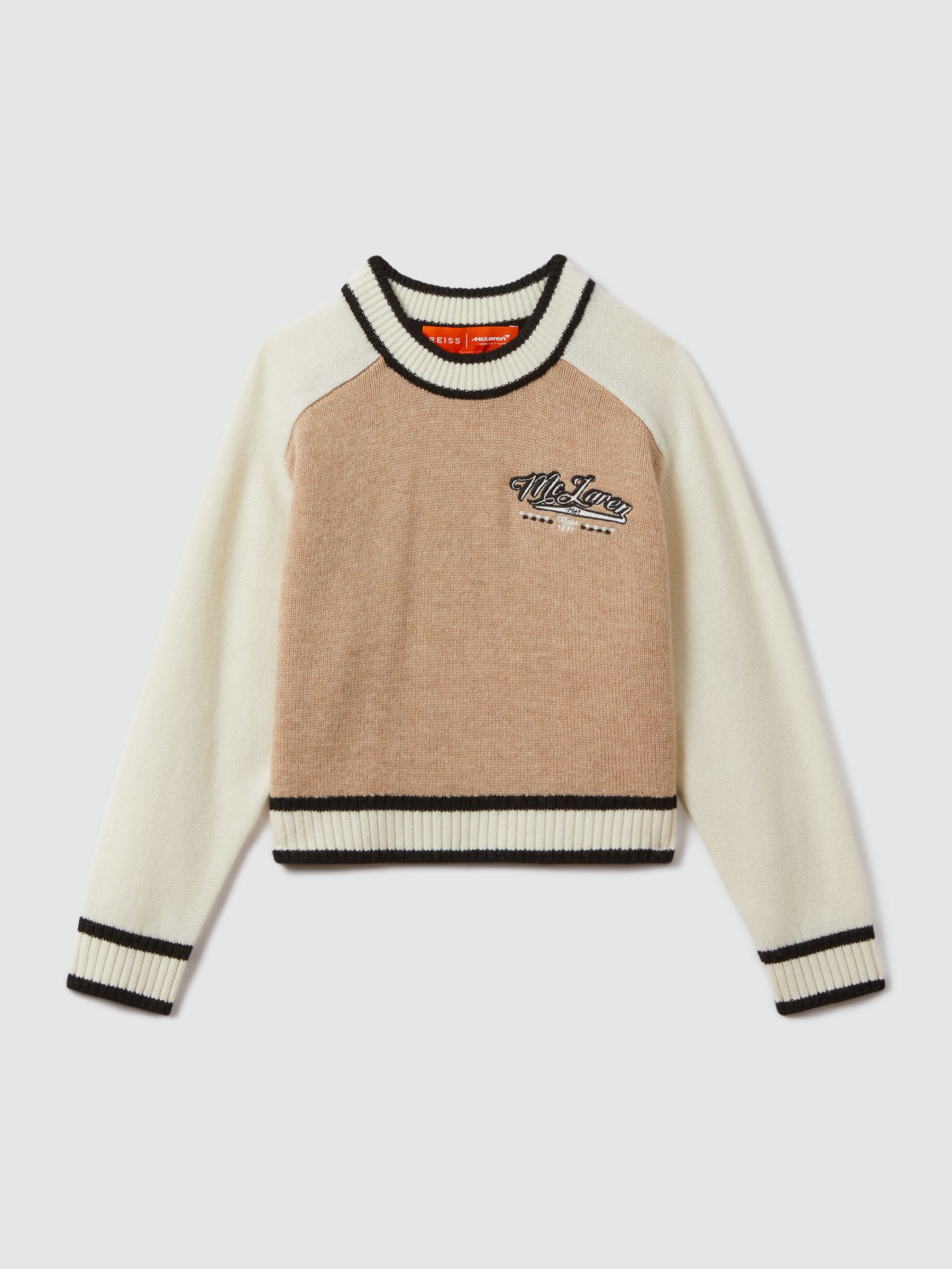 9-13 yrs McLaren F1 Wool Cashmere Cropped Jumper in Camel/Ecru