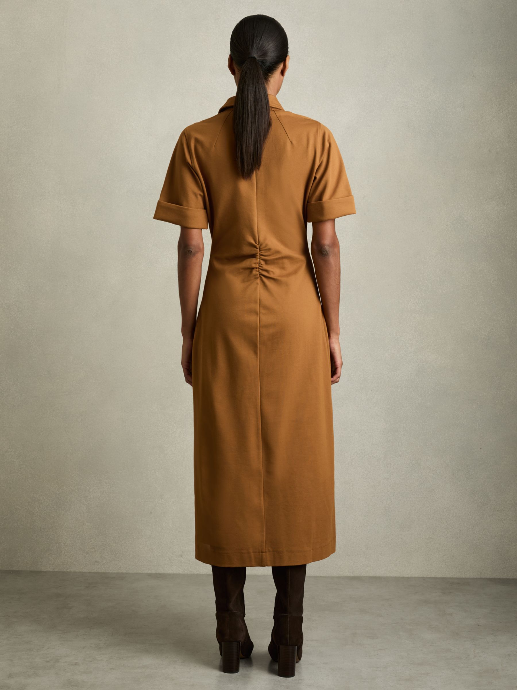 Jersey Open-Collar Bodycon Dress in Mustard