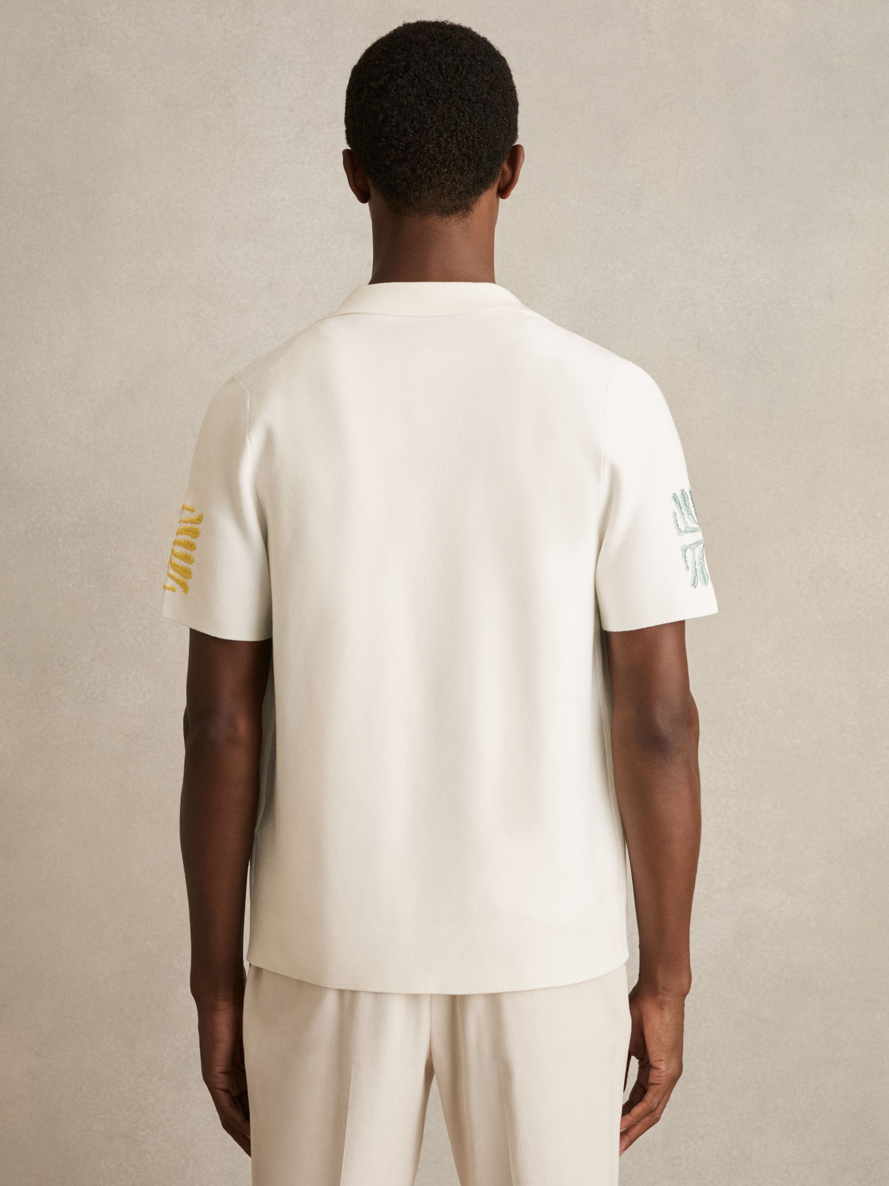 Reef-Embroidery Cuban-Collar Shirt in Optic White